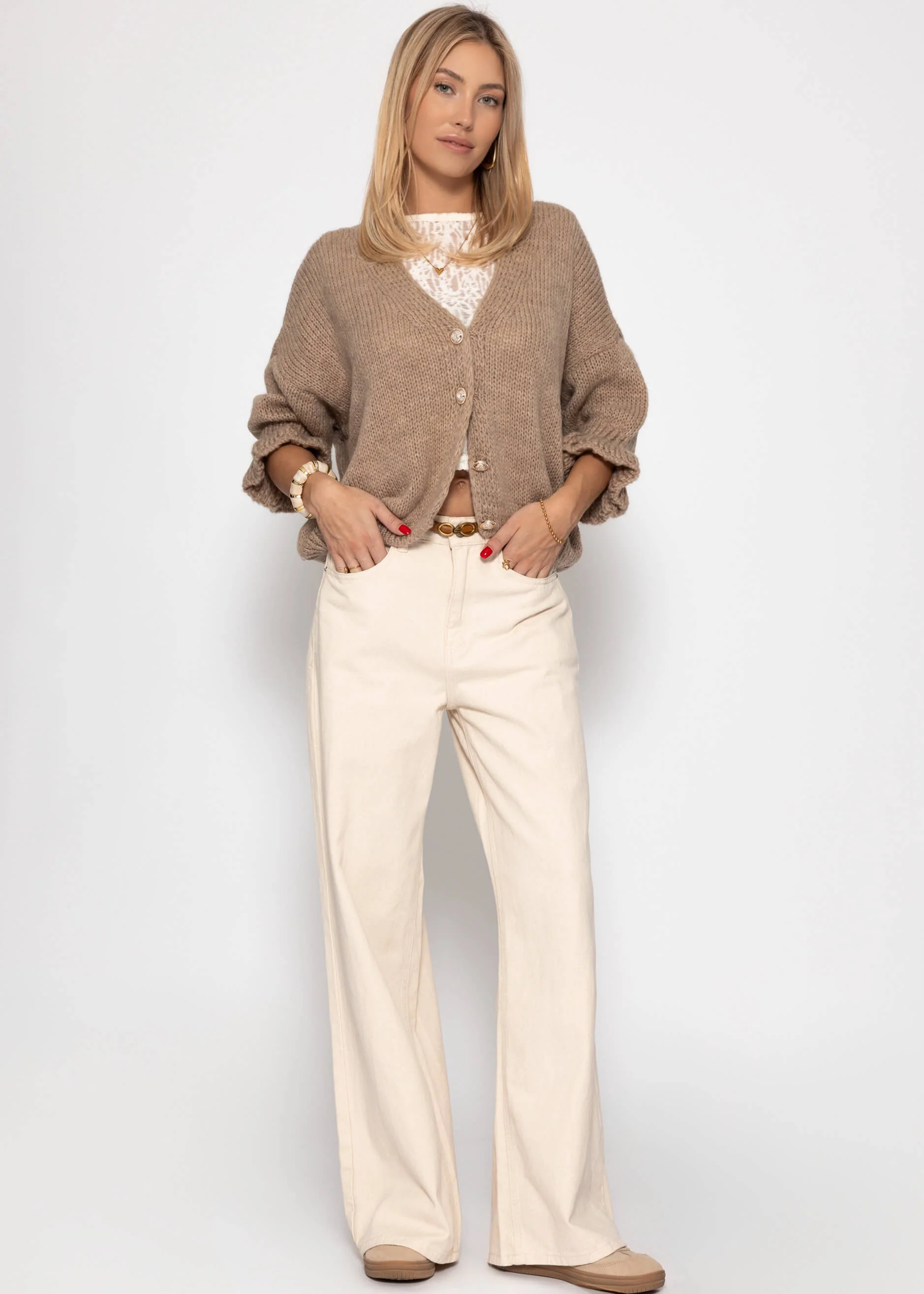 Cardigan with 3/4 sleeves - taupe - Image 5