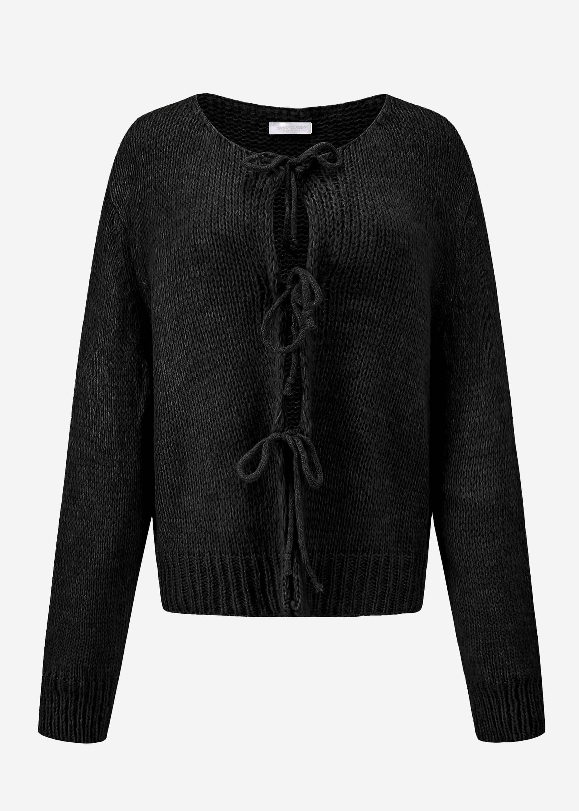 Cardigan with bow closure - black - Image 8