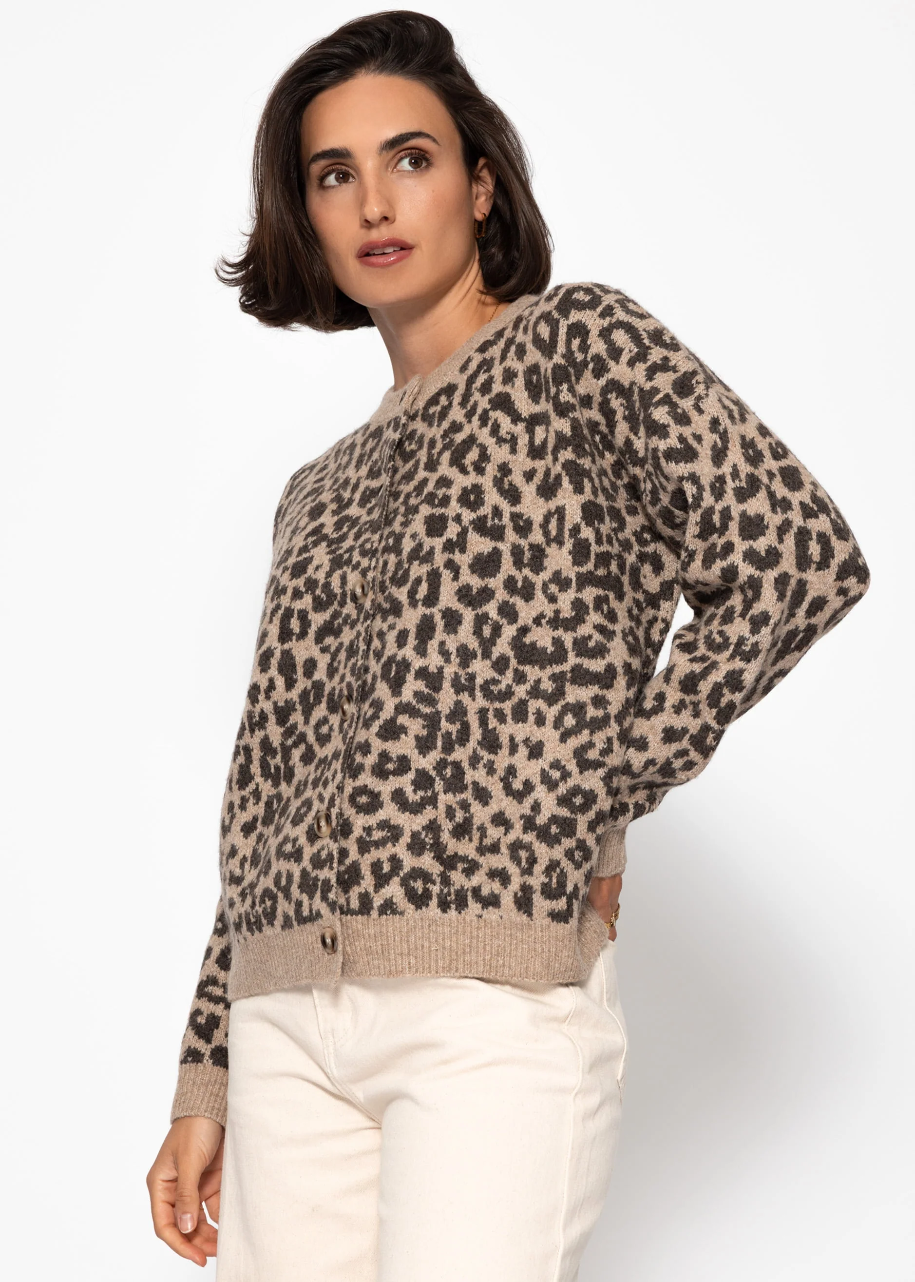 Cardigan with Leo pattern-beige-brown - Image 4