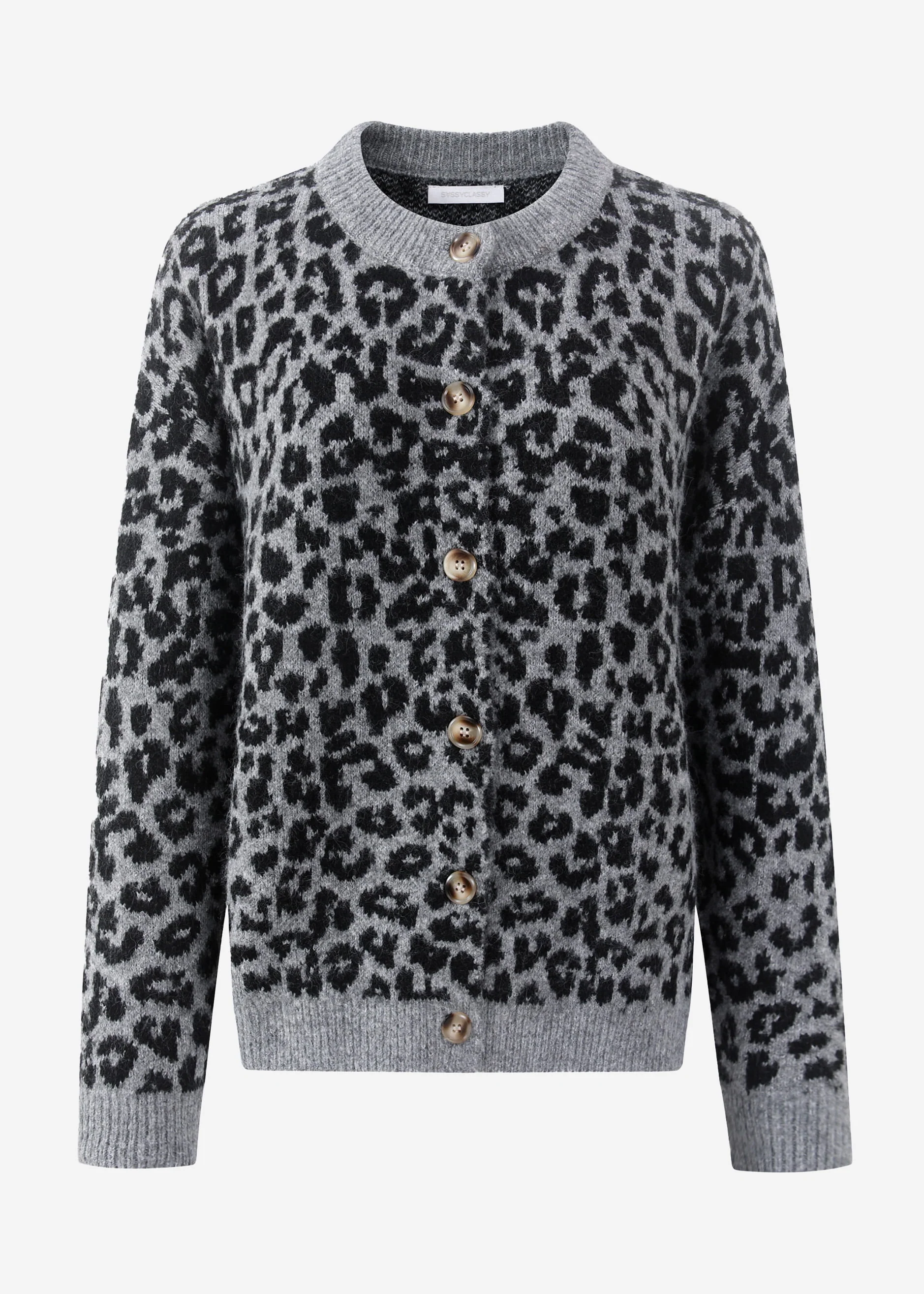 Cardigan with Leo pattern-gray-black - Image 7