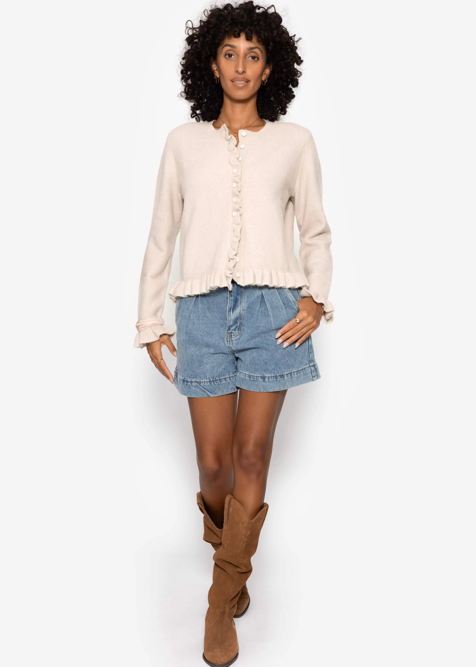 Cardigan with ruffles - beige - Image 4