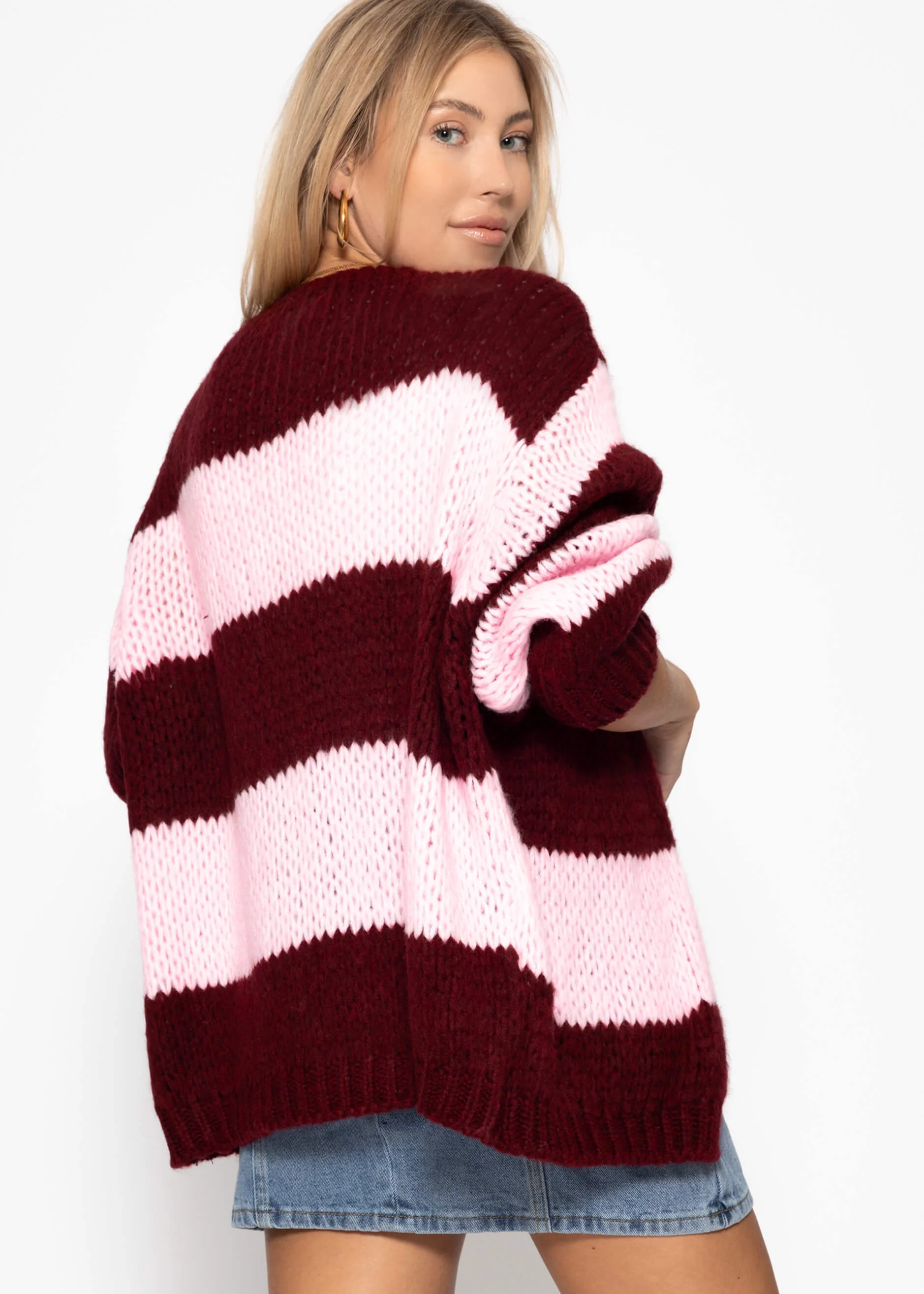 Striped oversize cardigan - burgundy - Image 5