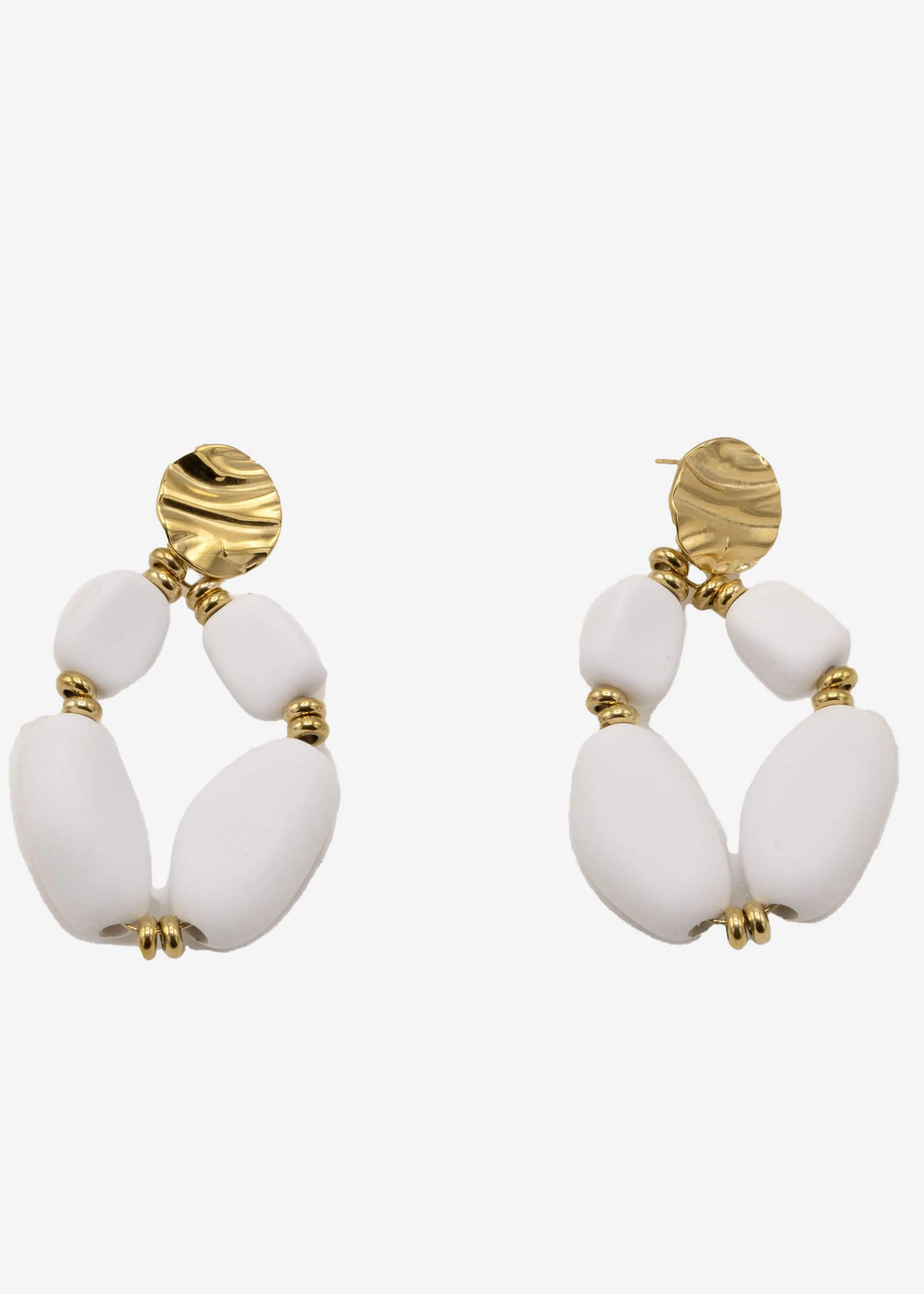 Gold earrings with large pearls, matt white - Image 3