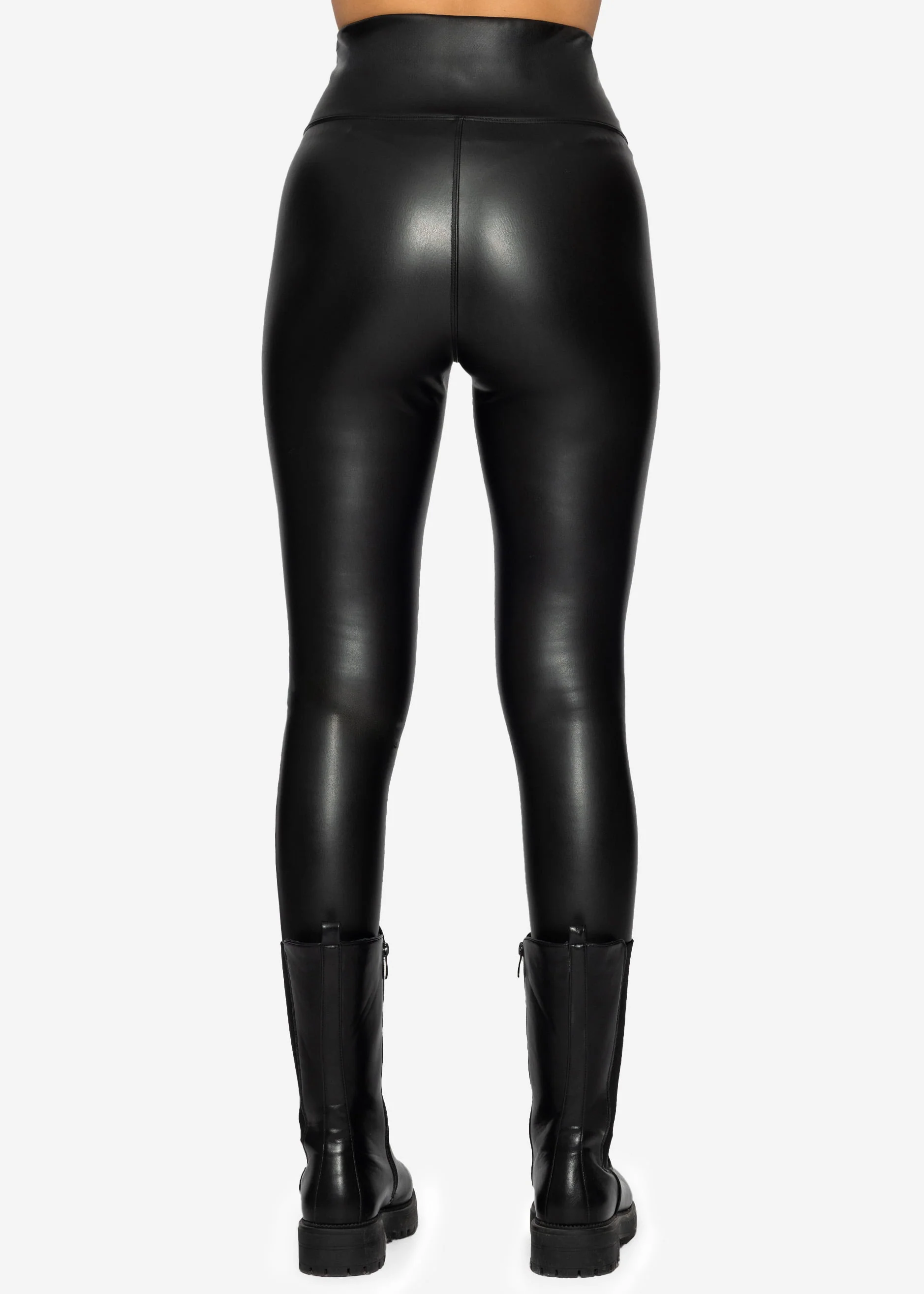 High-Rise Thermo Biker Leather Leggings - Black - Image 5
