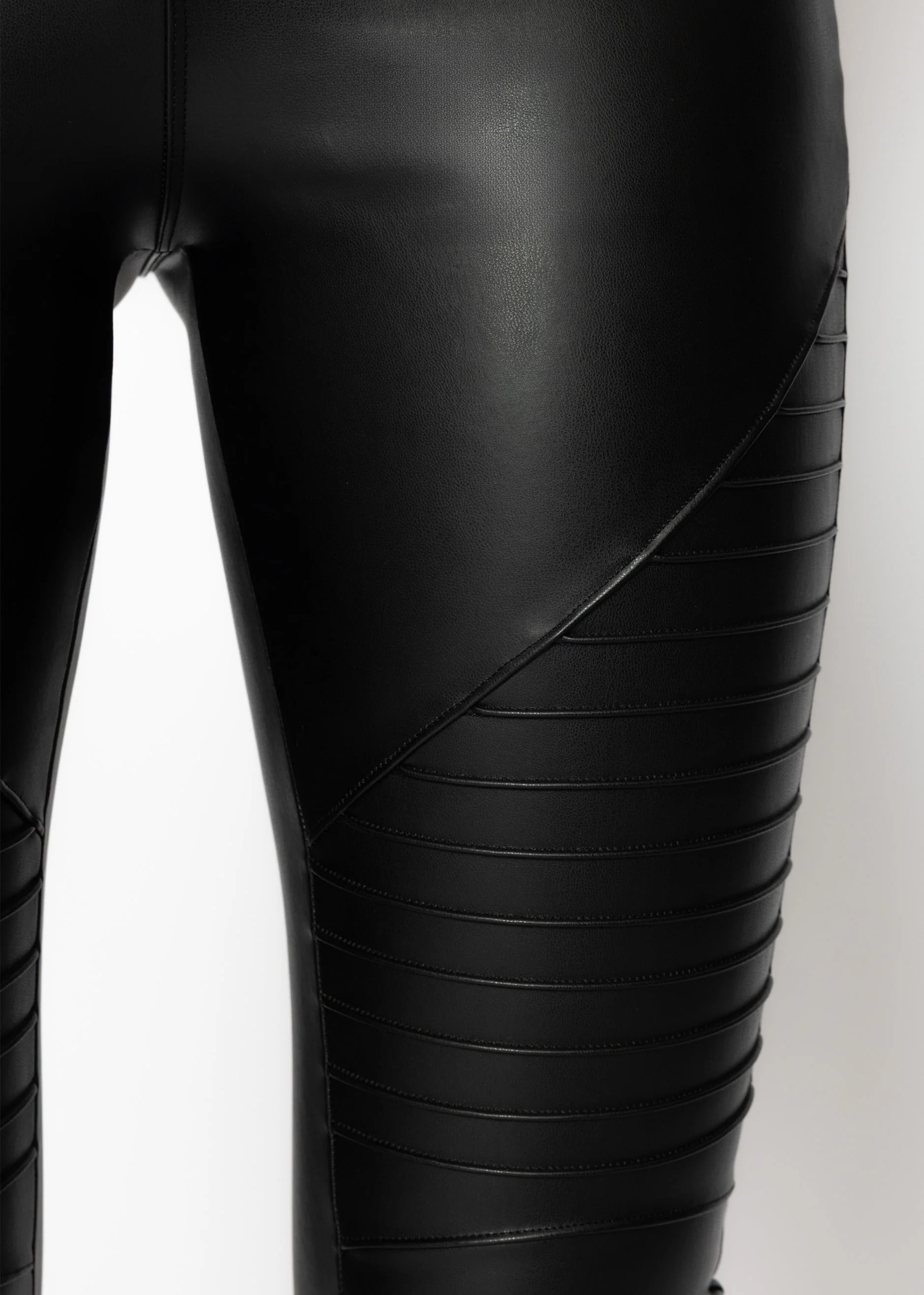 High-Rise Thermo Biker Leather Leggings - Black - Image 6