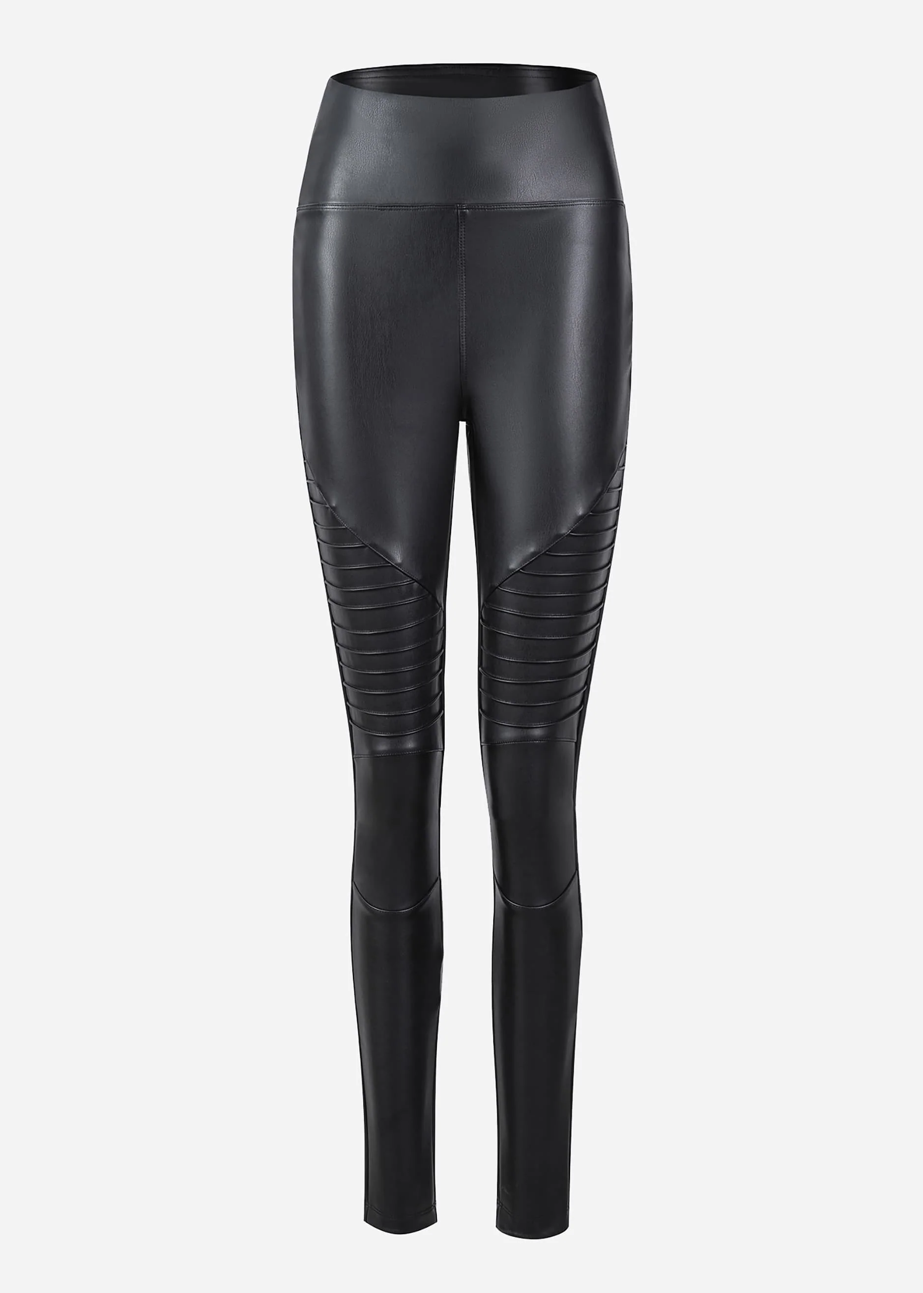 High-Rise Thermo Biker Leather Leggings - Black - Image 7