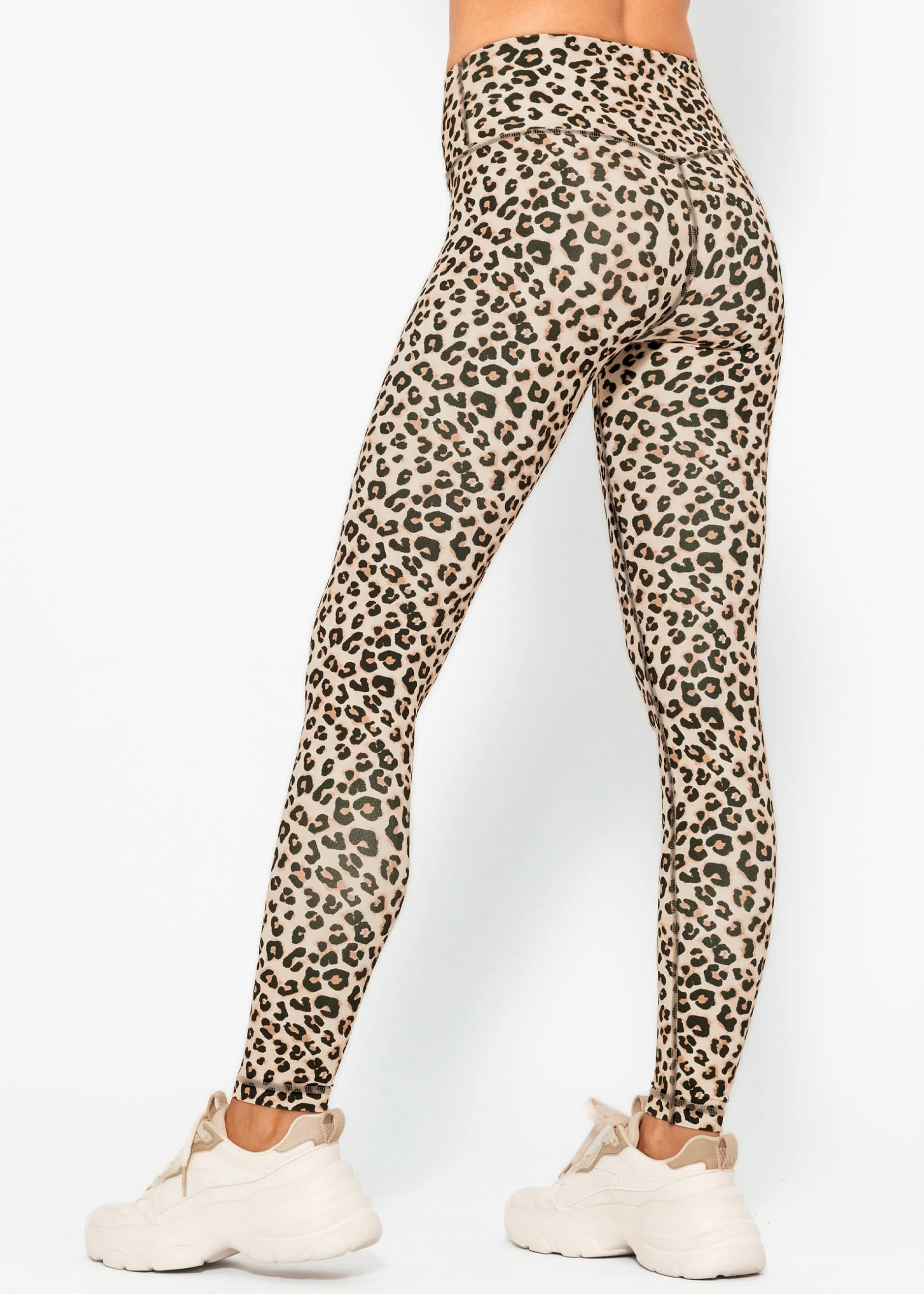 High-waisted sports leggings with leopard print - beige - Image 3