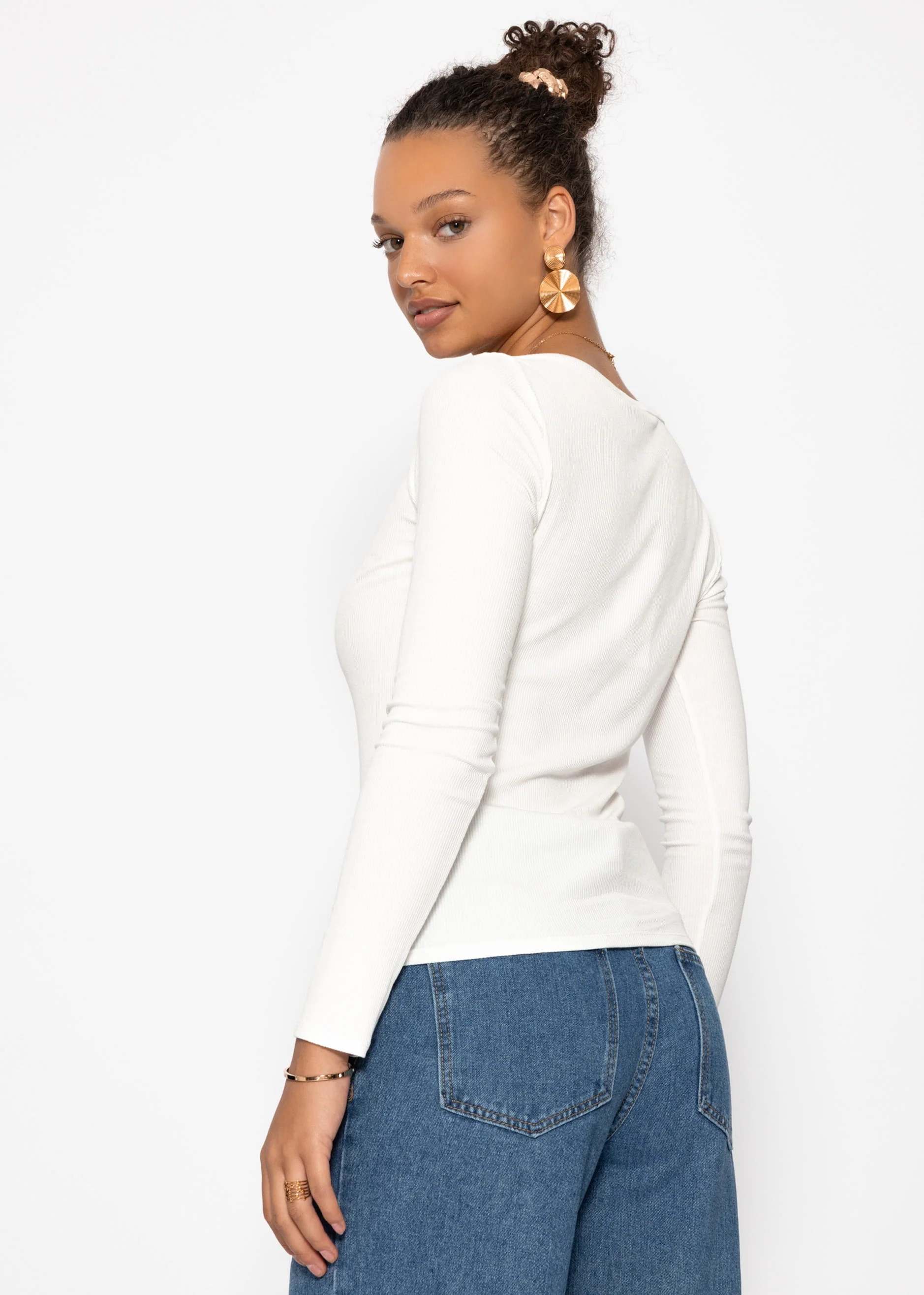 Long-sleeved shirt with boat neck - off-white - Image 5