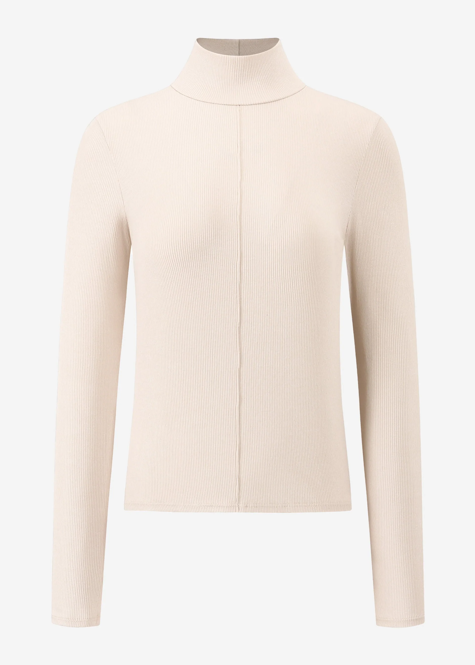 Long-sleeved shirt with turtleneck and piping - beige - Image 7