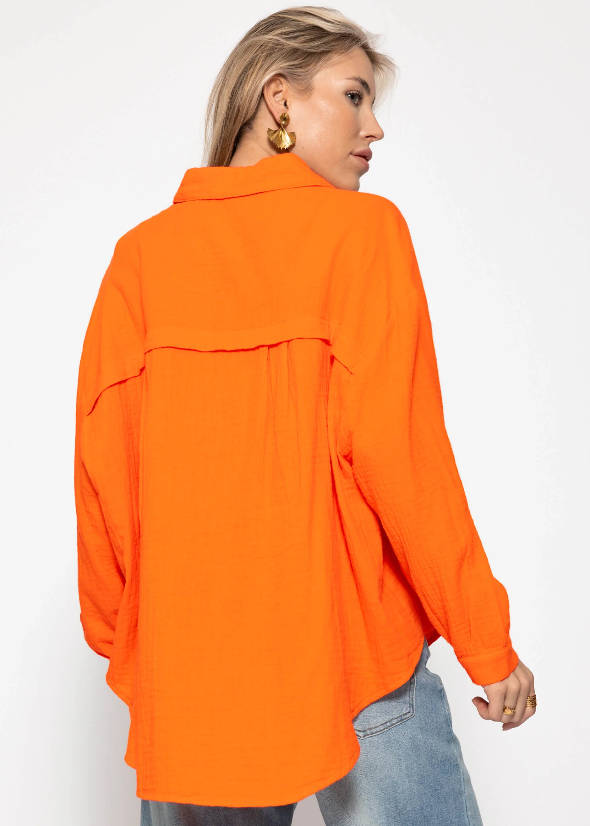 Muslin blouse oversize, short, orange - Image 6