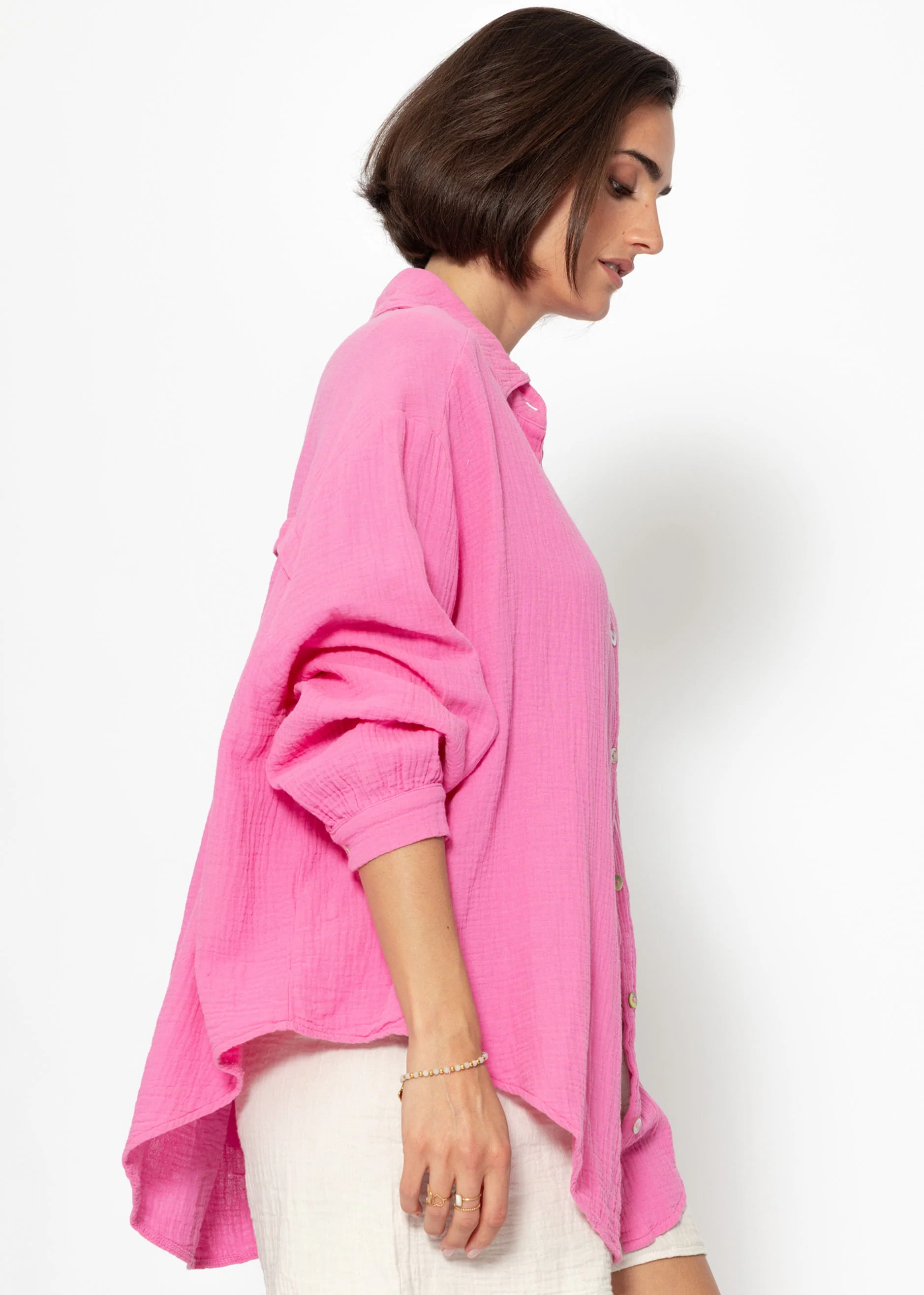 Muslin blouse oversize, short, pink - Image 4