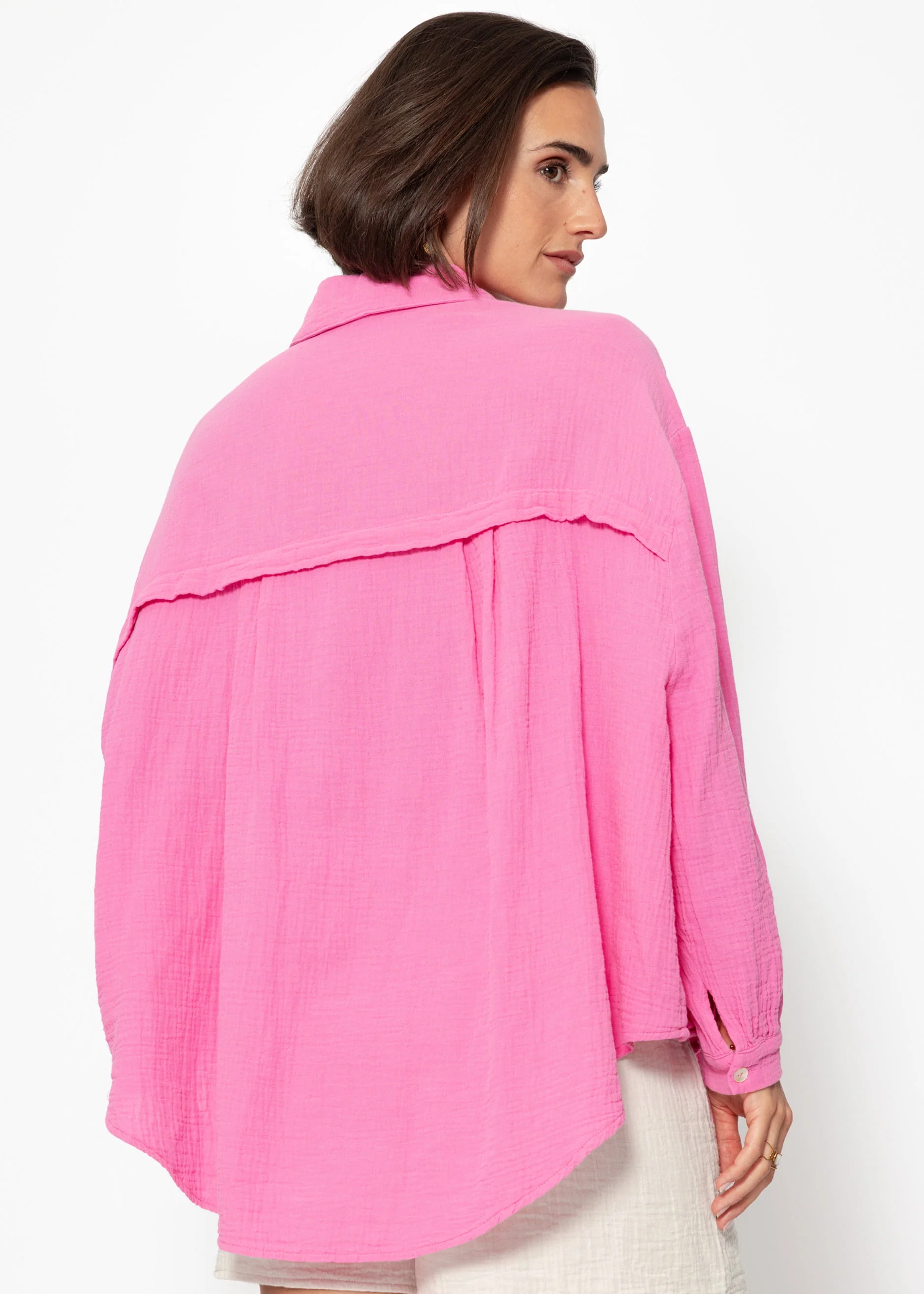 Muslin blouse oversize, short, pink - Image 5