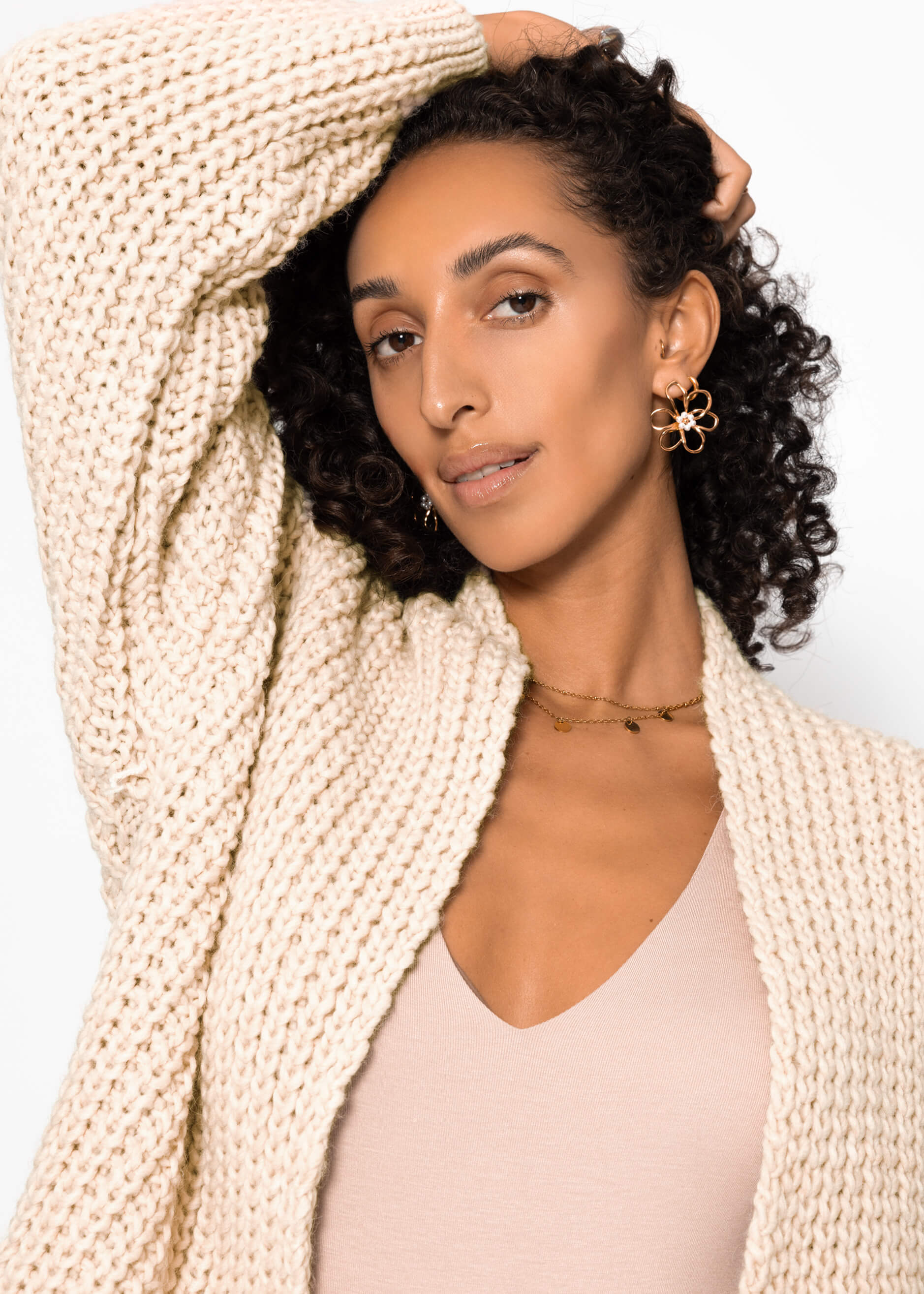 Open coarse -knit cardigan - beige - Image 8
