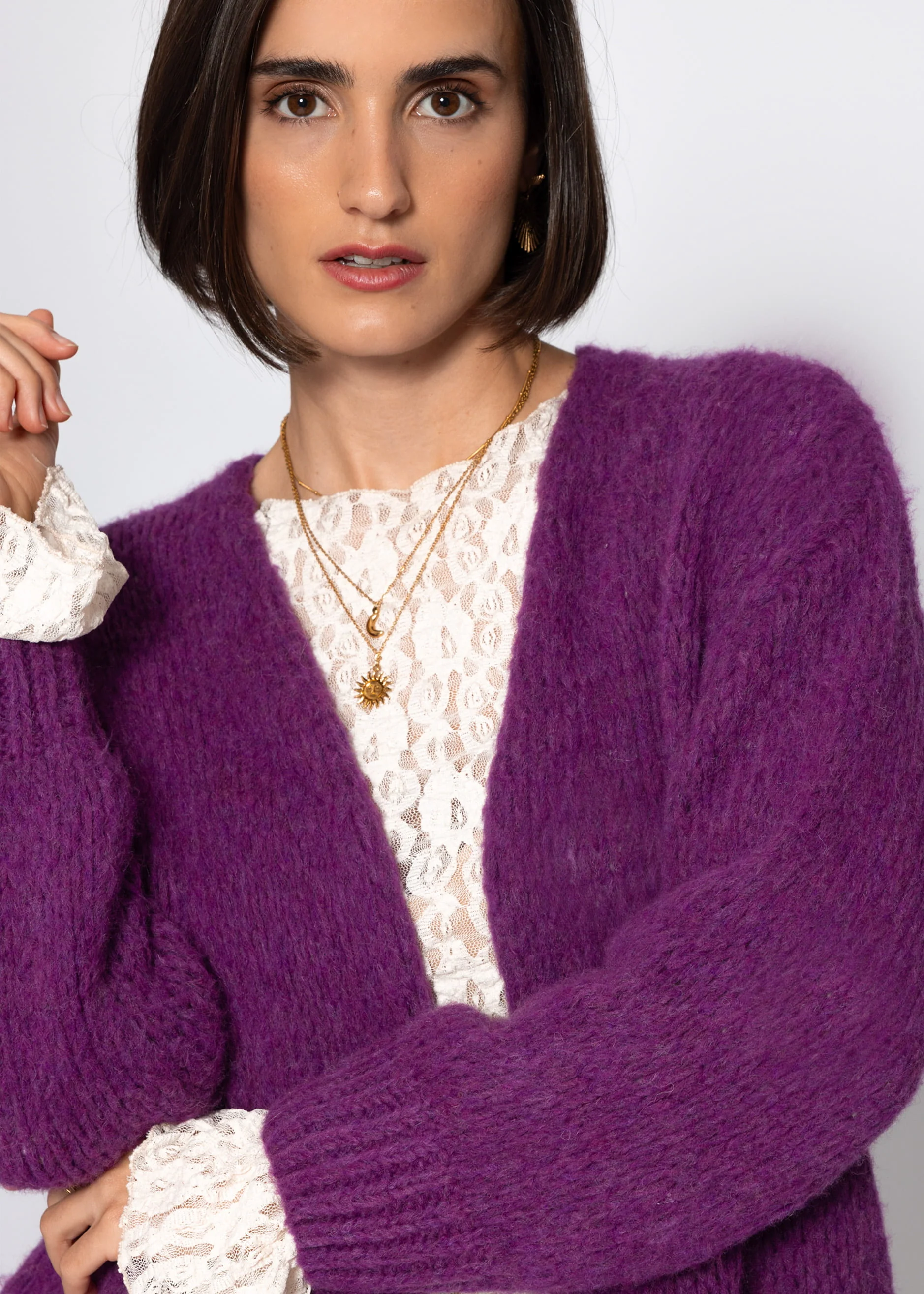 Oversize cardigan - plum - Image 5