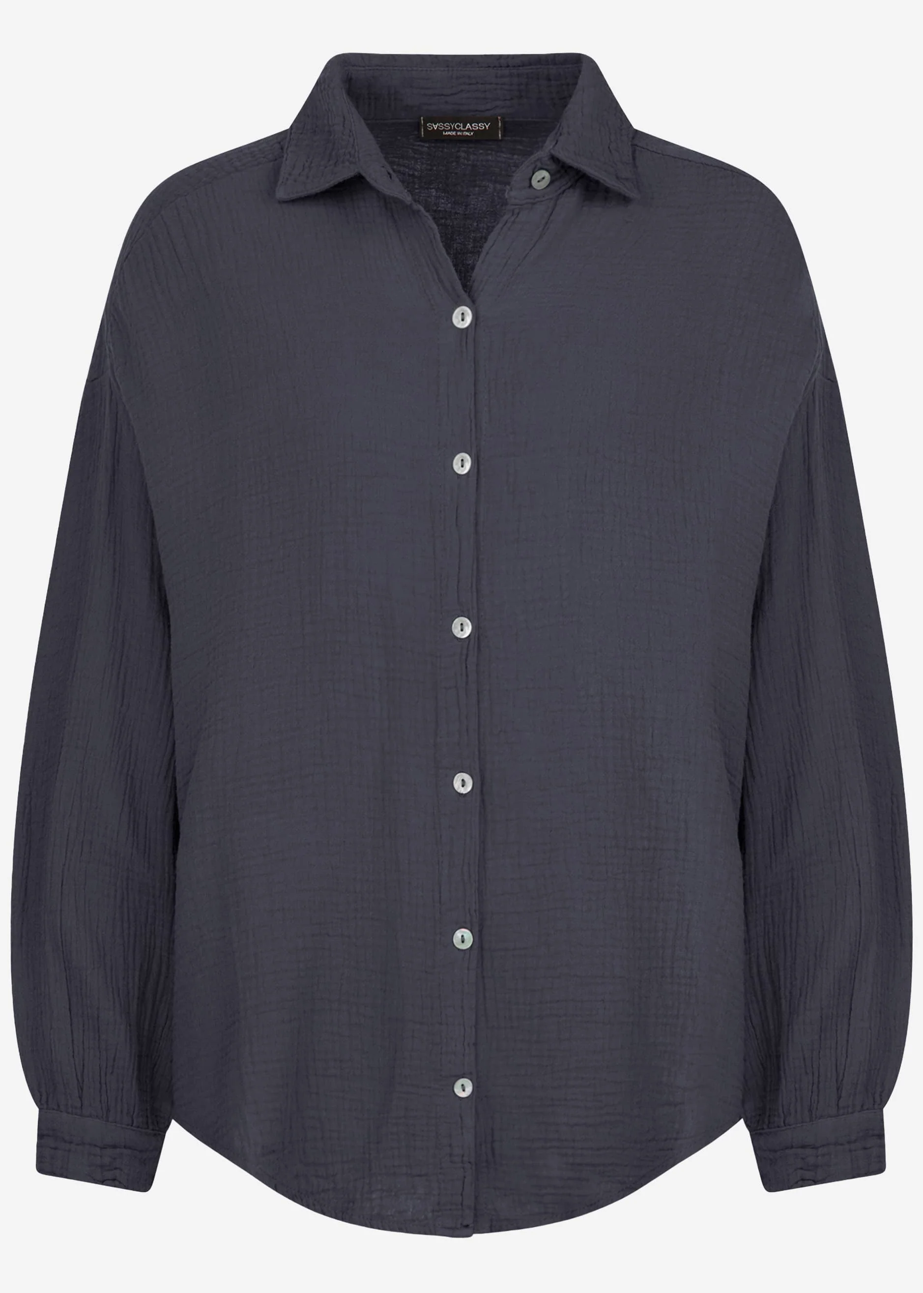 Muslin blouse oversize, short, dark grey - Image 7