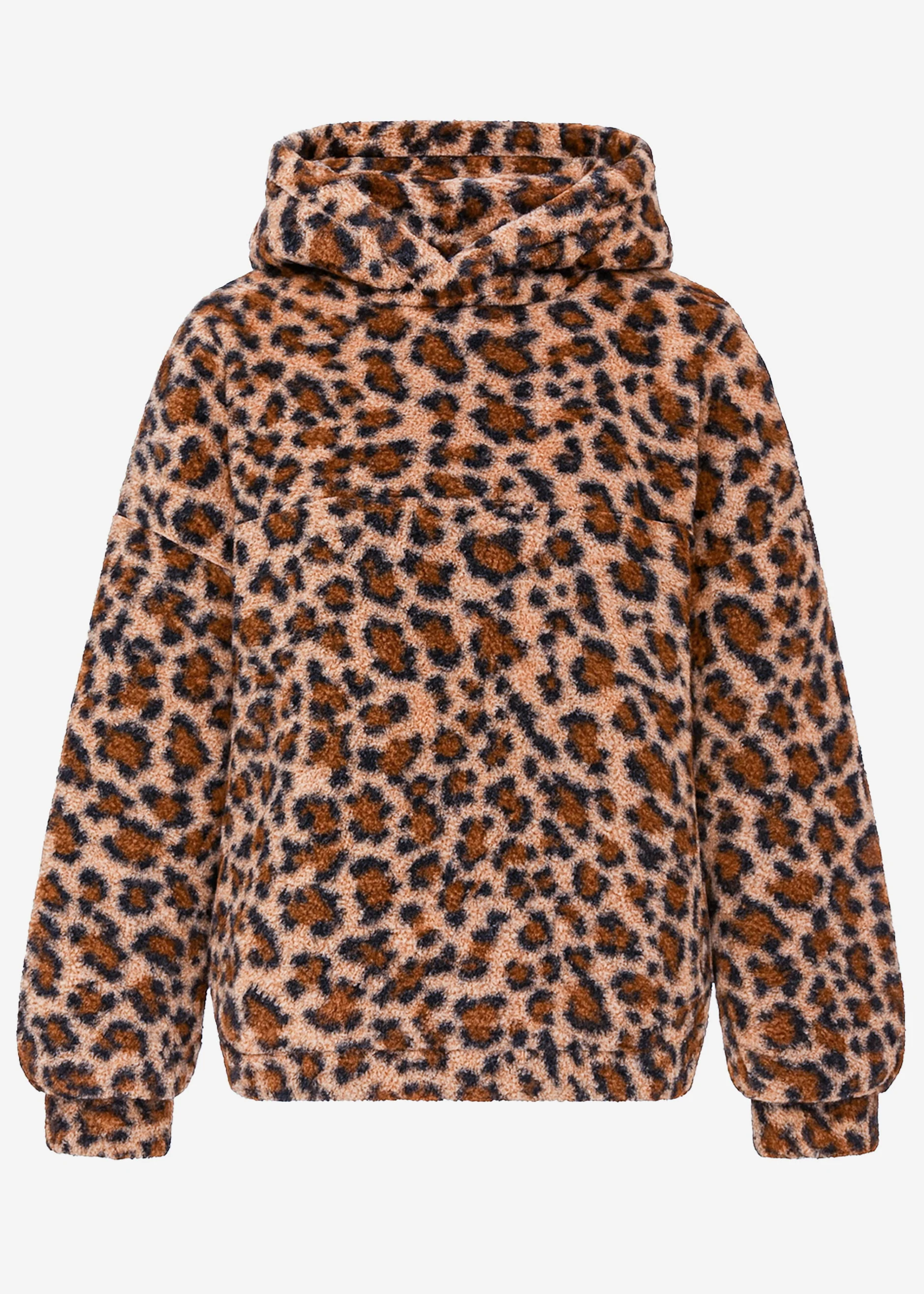 Oversized teddy sweatshirt with hood in leopard print - beige - Image 7