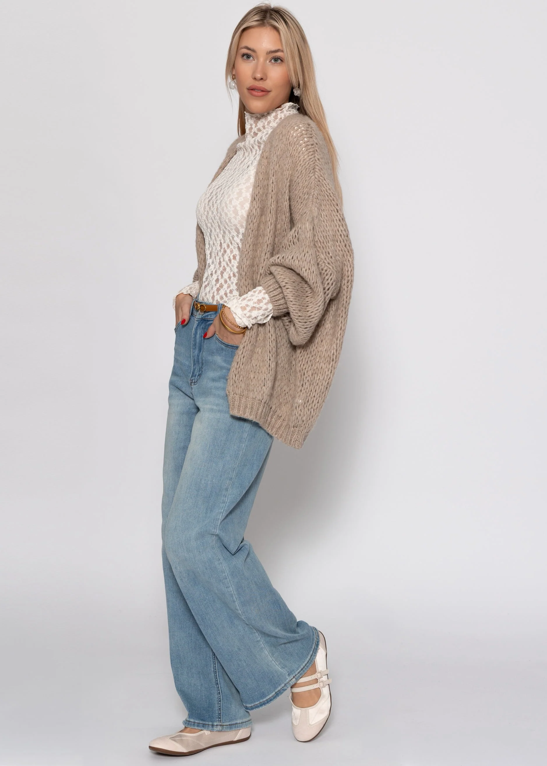 Oversized cardigan - beige - Image 3