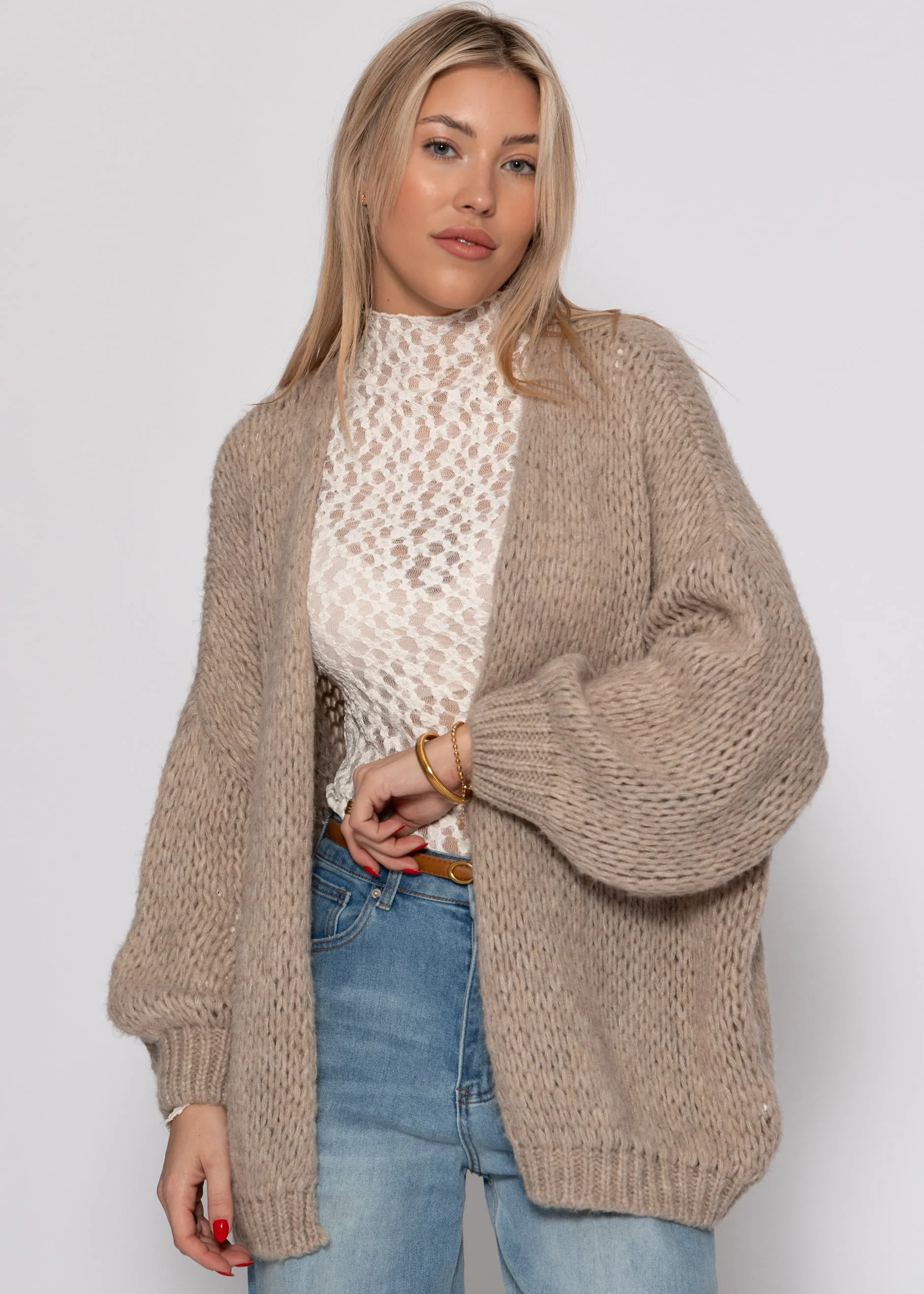 Oversized cardigan - beige - Image 4