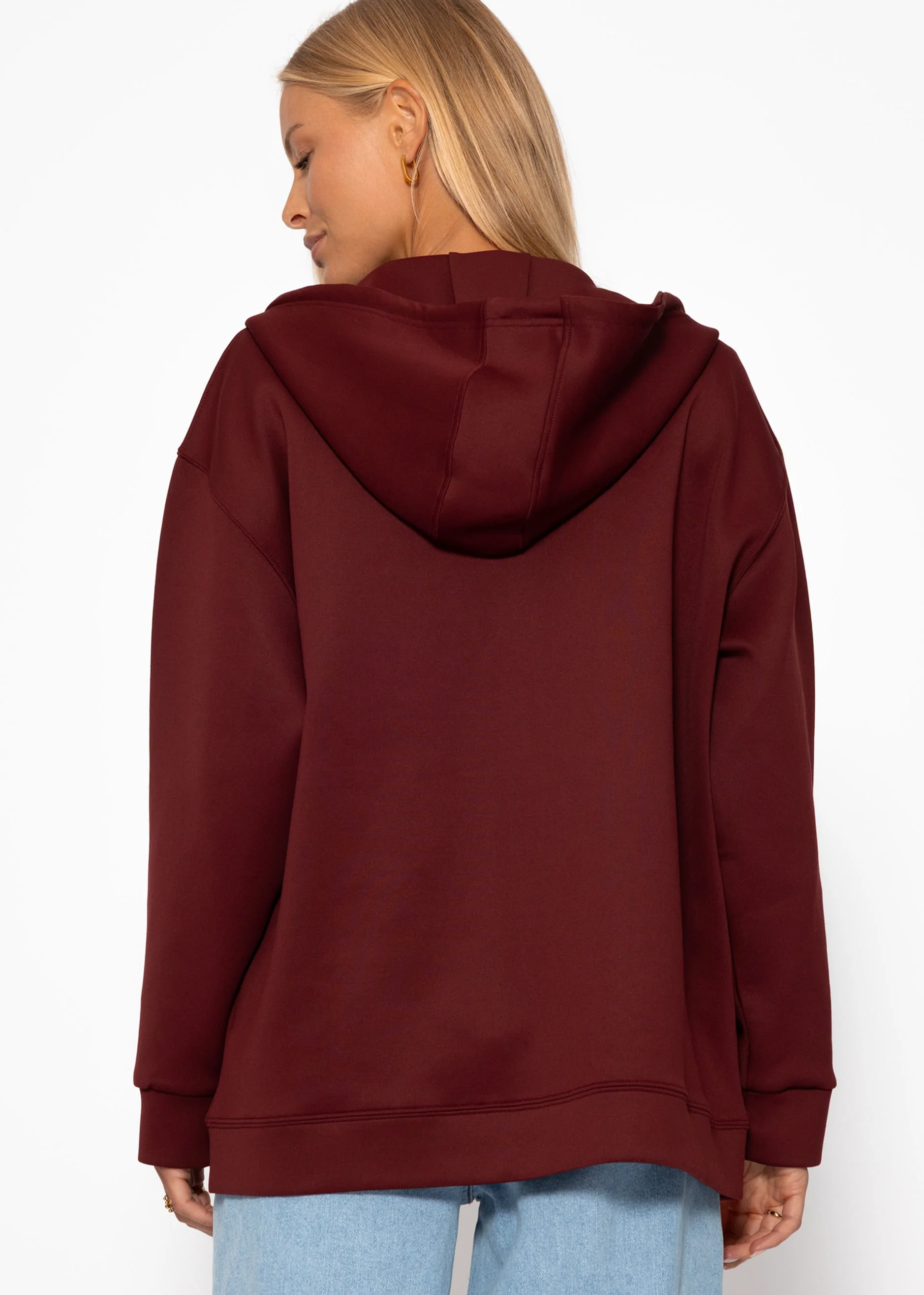 Oversized hooded sweatshirt jacket - burgundy - Image 7