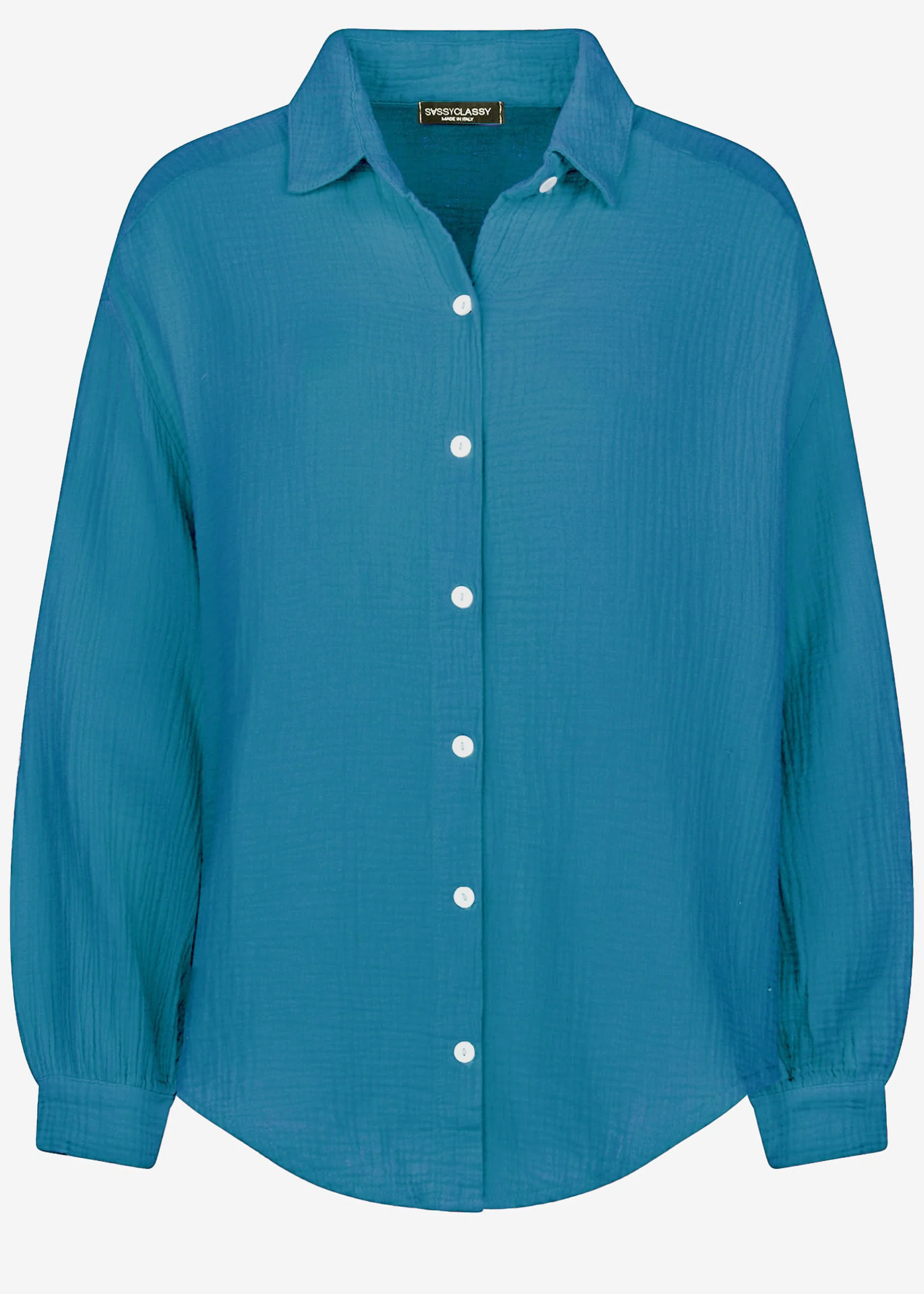 Muslin blouse oversize, short, petrol blue - Image 8