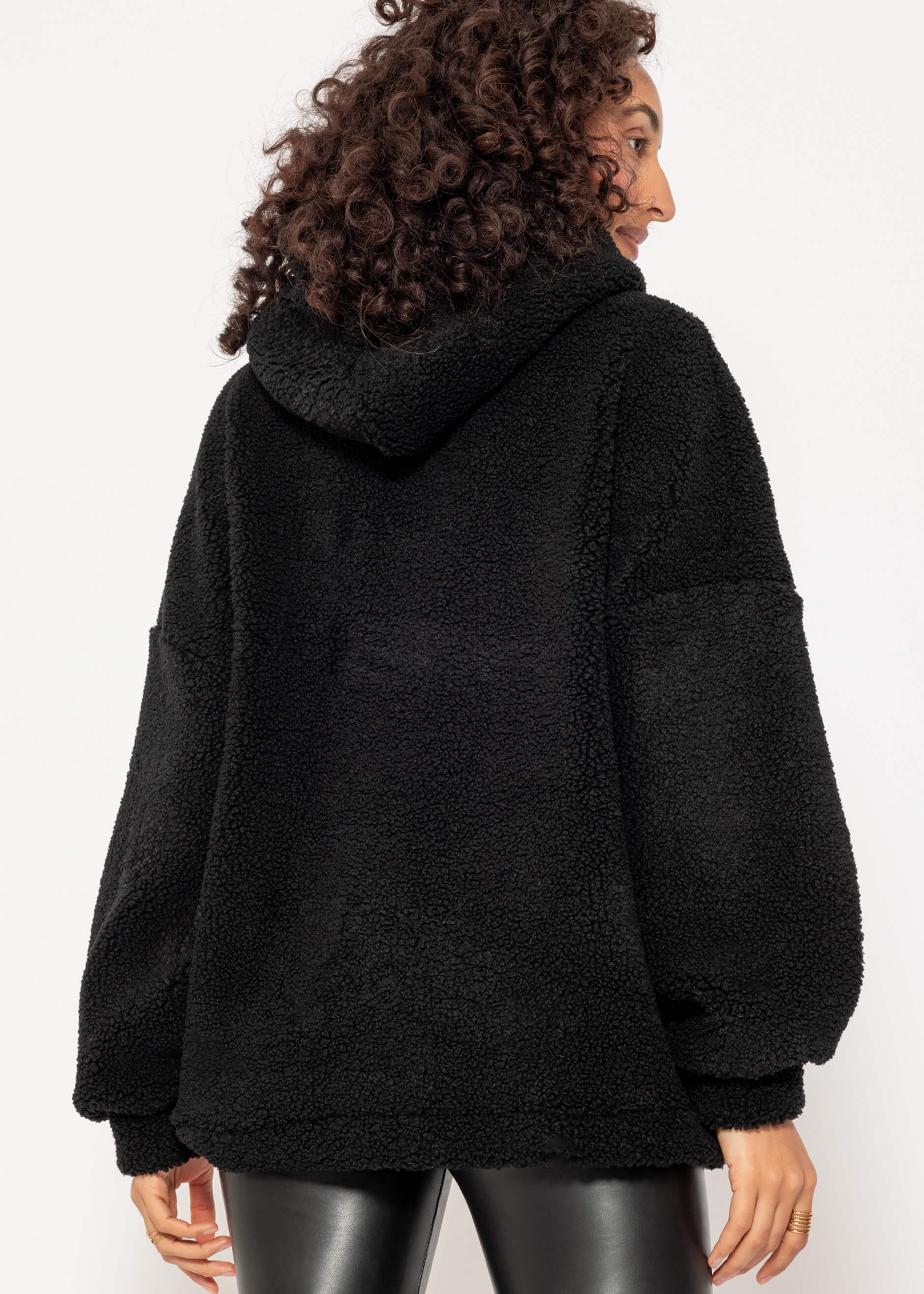 Oversized teddy sweatshirt with hood - black - Image 5