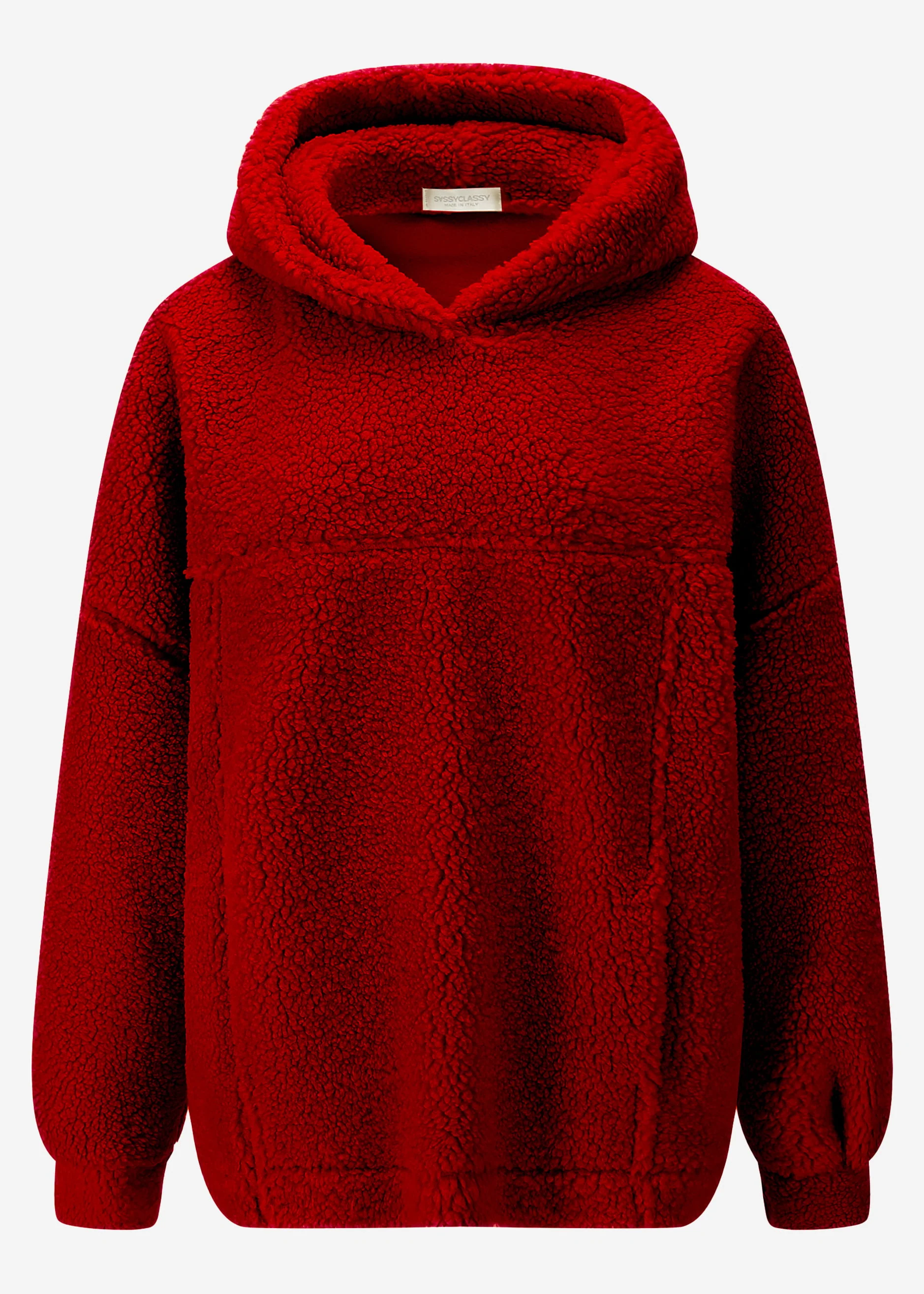 Oversized teddy sweatshirt with hood - wine red - Image 7
