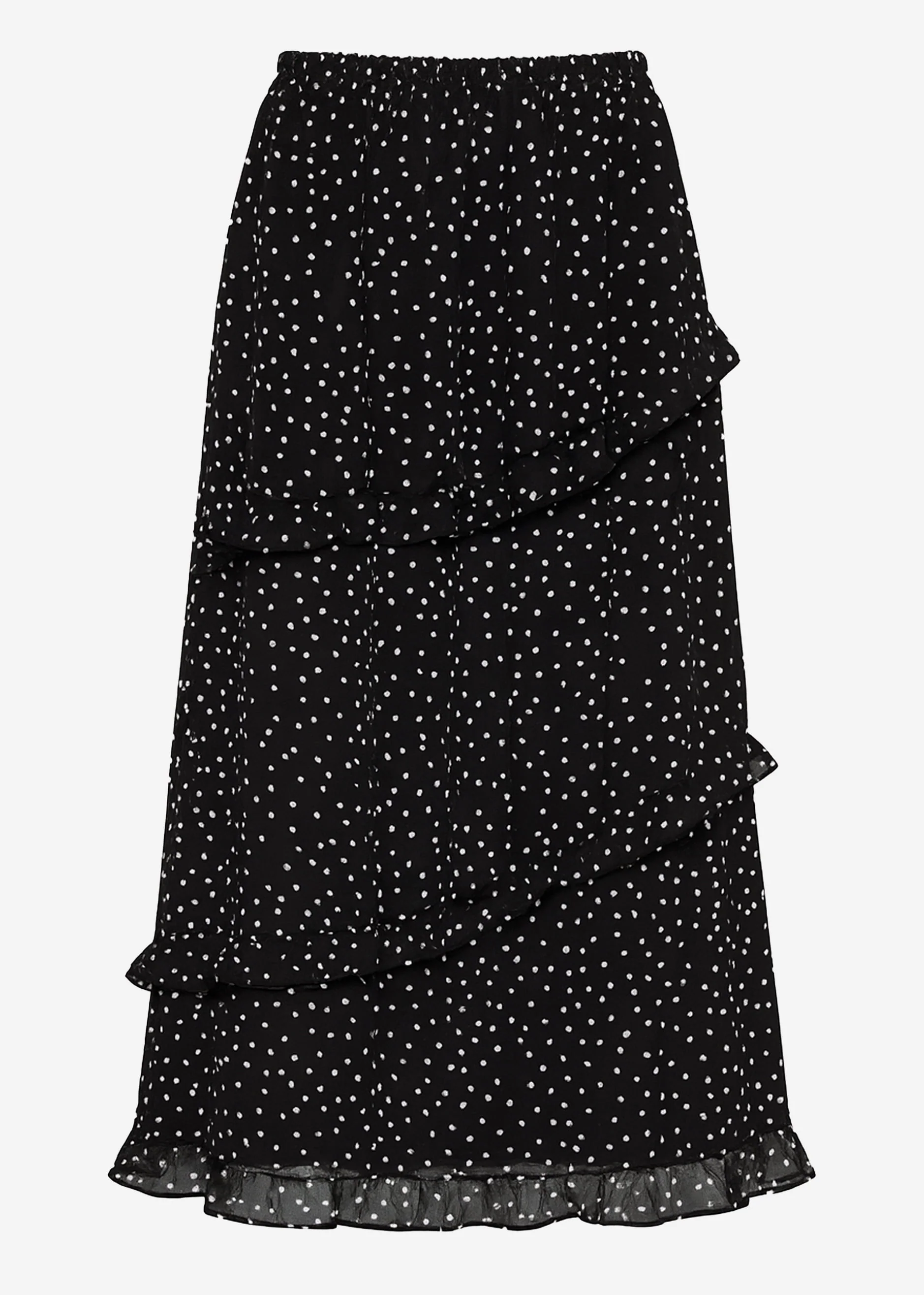 Polka dot long skirt with ruffles - black - Image 6