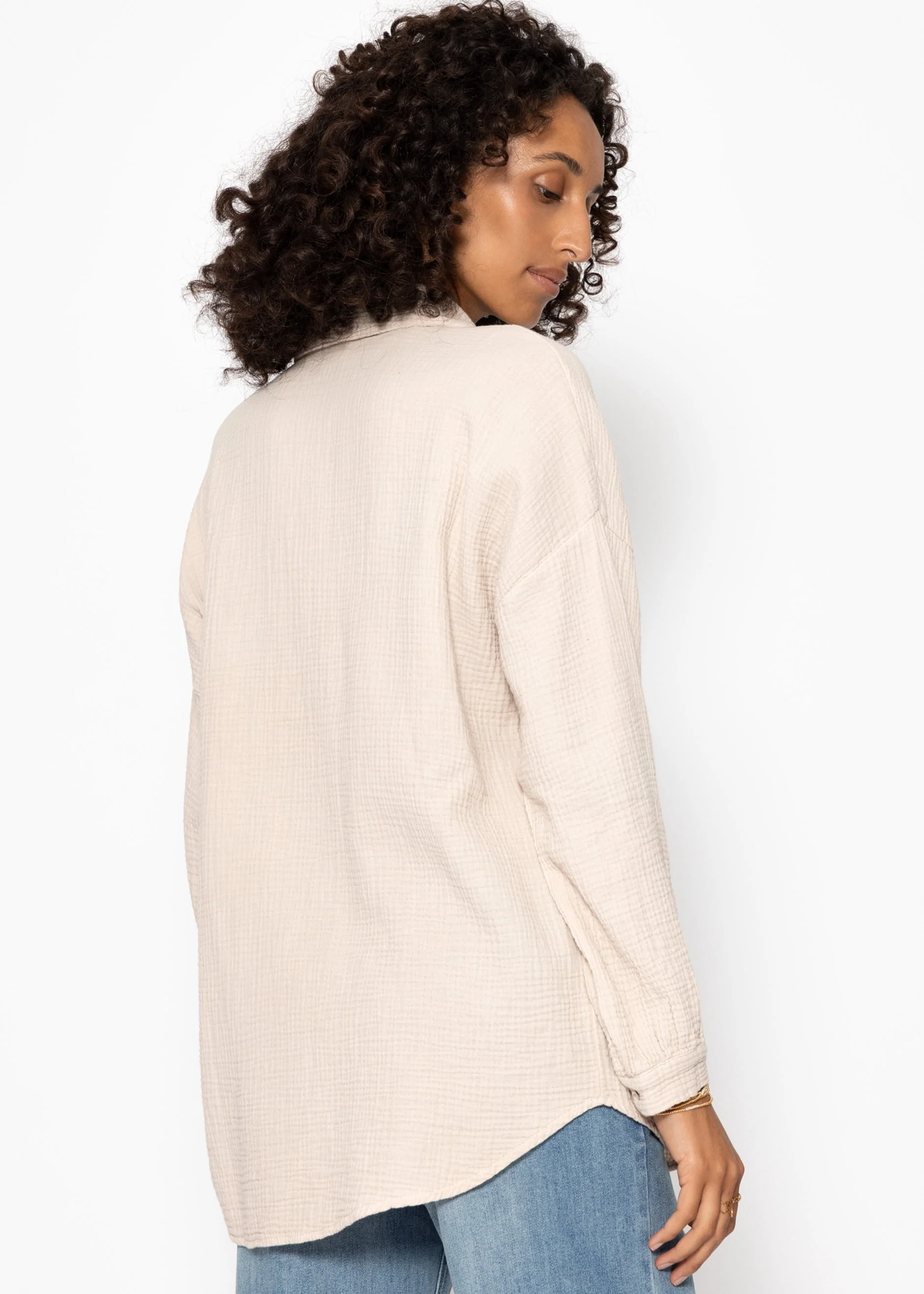 Muslin blouse in regular fit - beige - Image 5