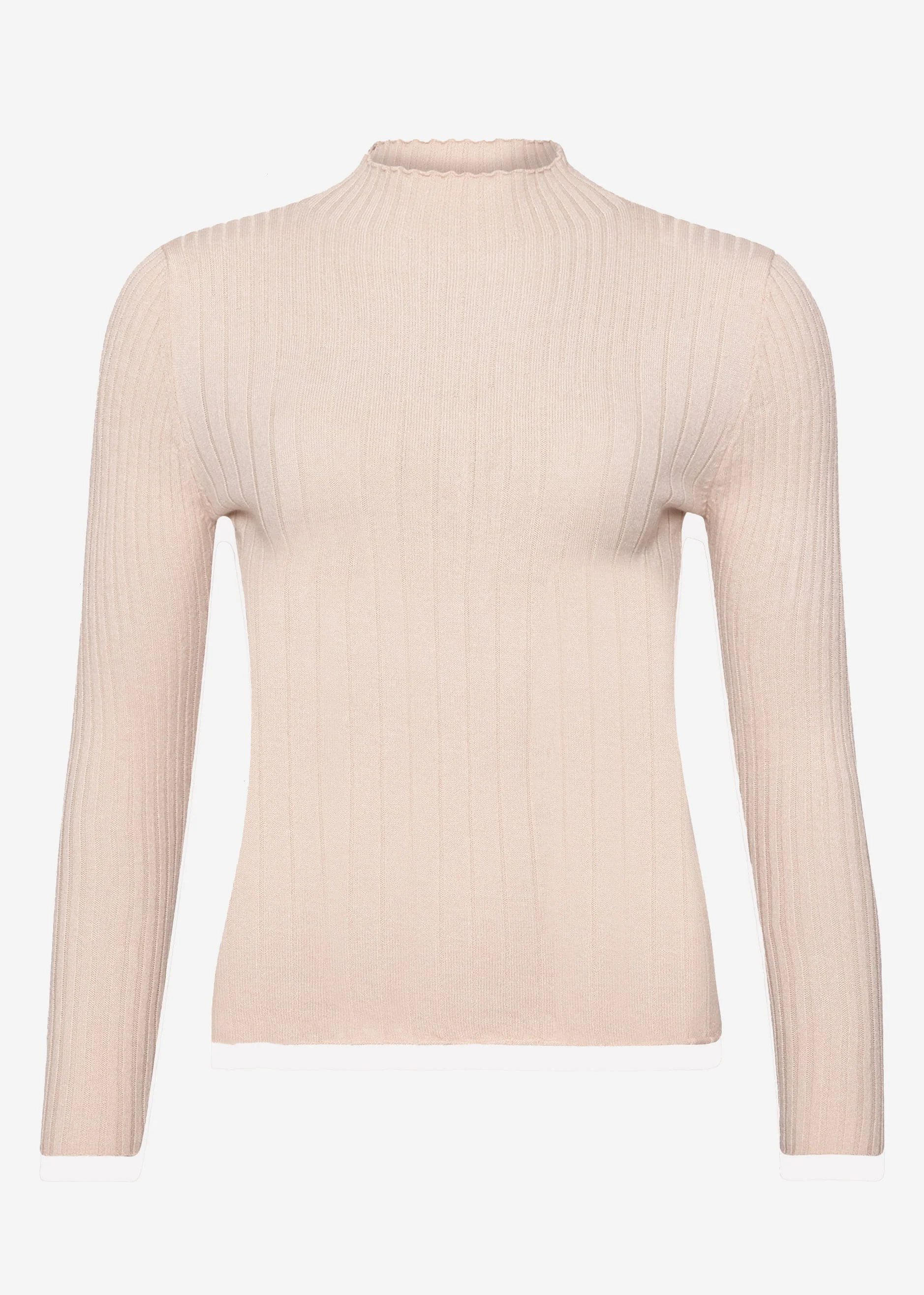 Rib knitting sweater with stand -up collar - beige - Image 7