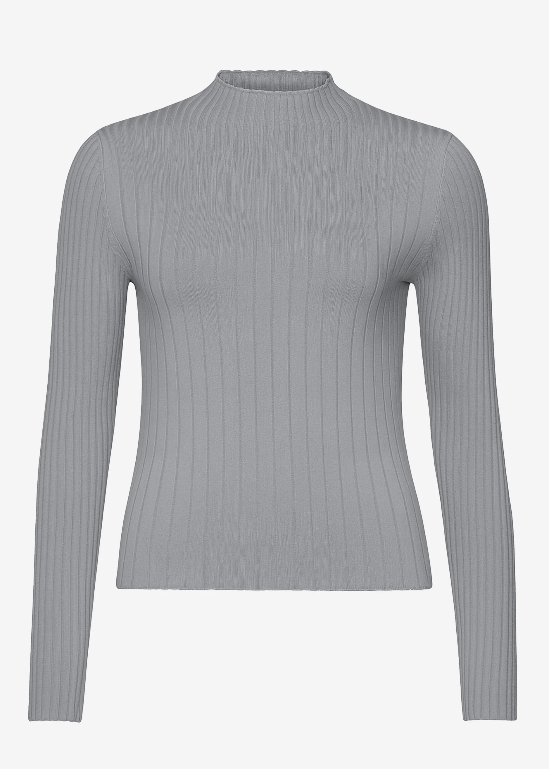 Rib knitting sweater with stand -up collar - gray - Image 9