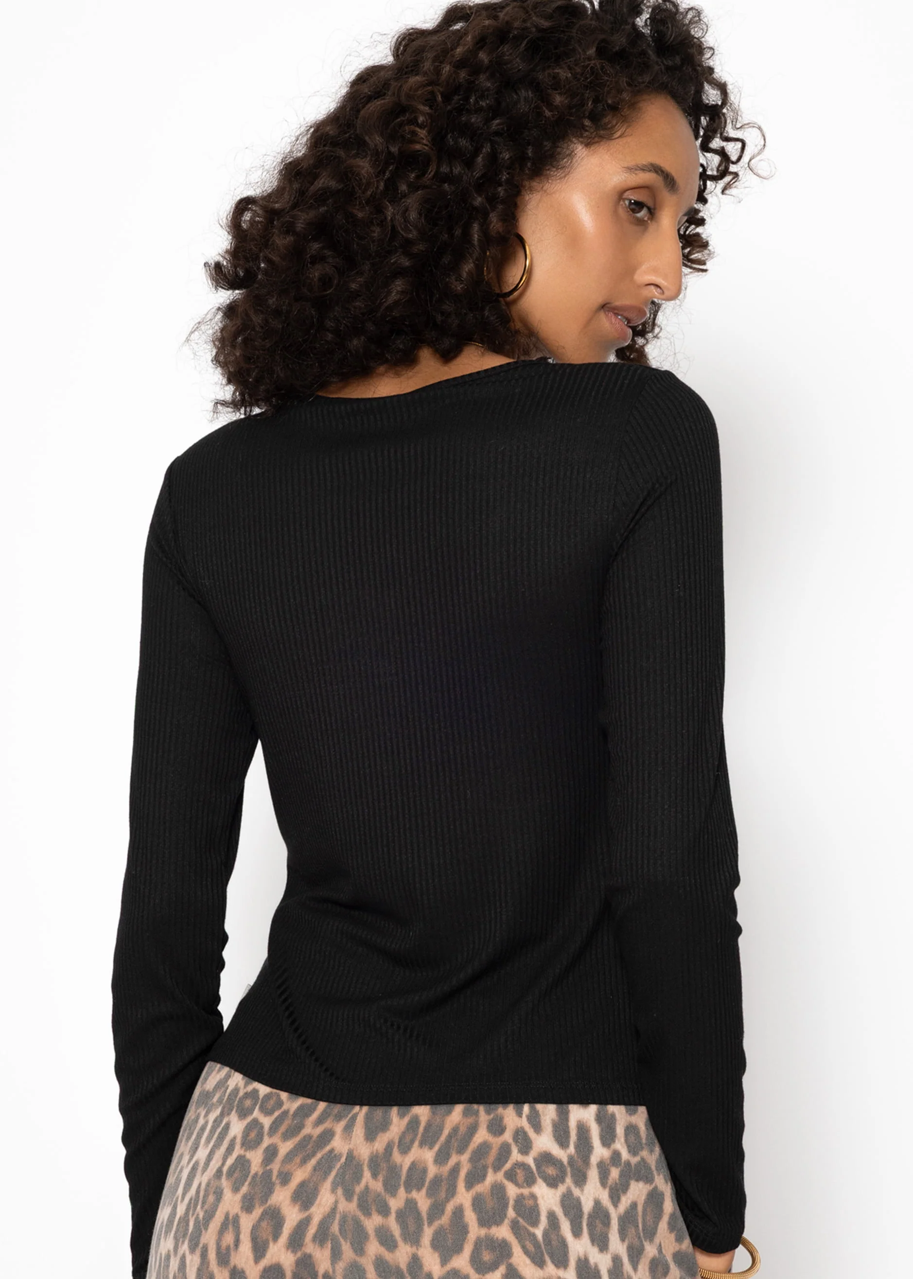 Ribbed long-sleeved shirt - black - Image 4