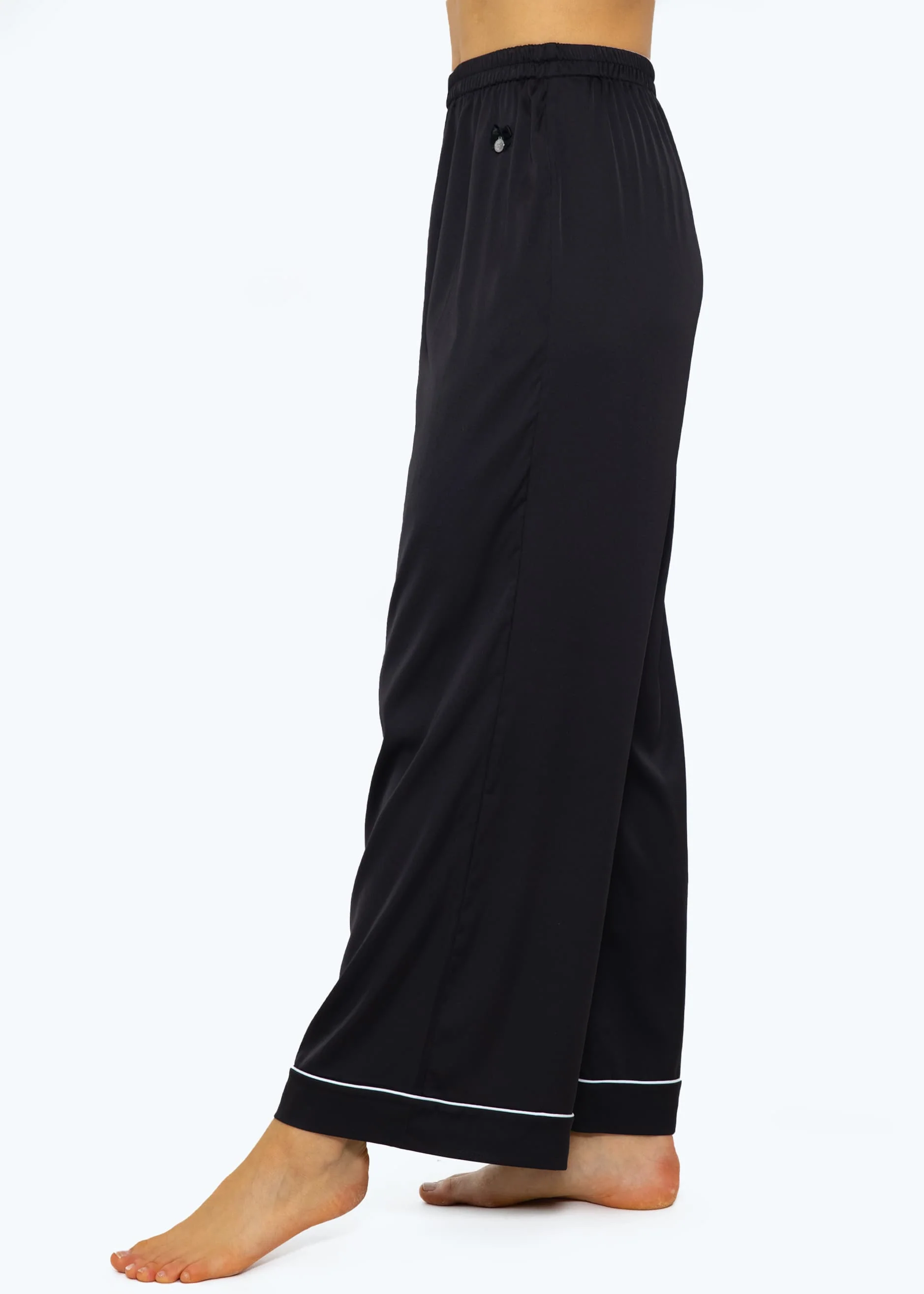 Satin pants with piping - black - Image 5