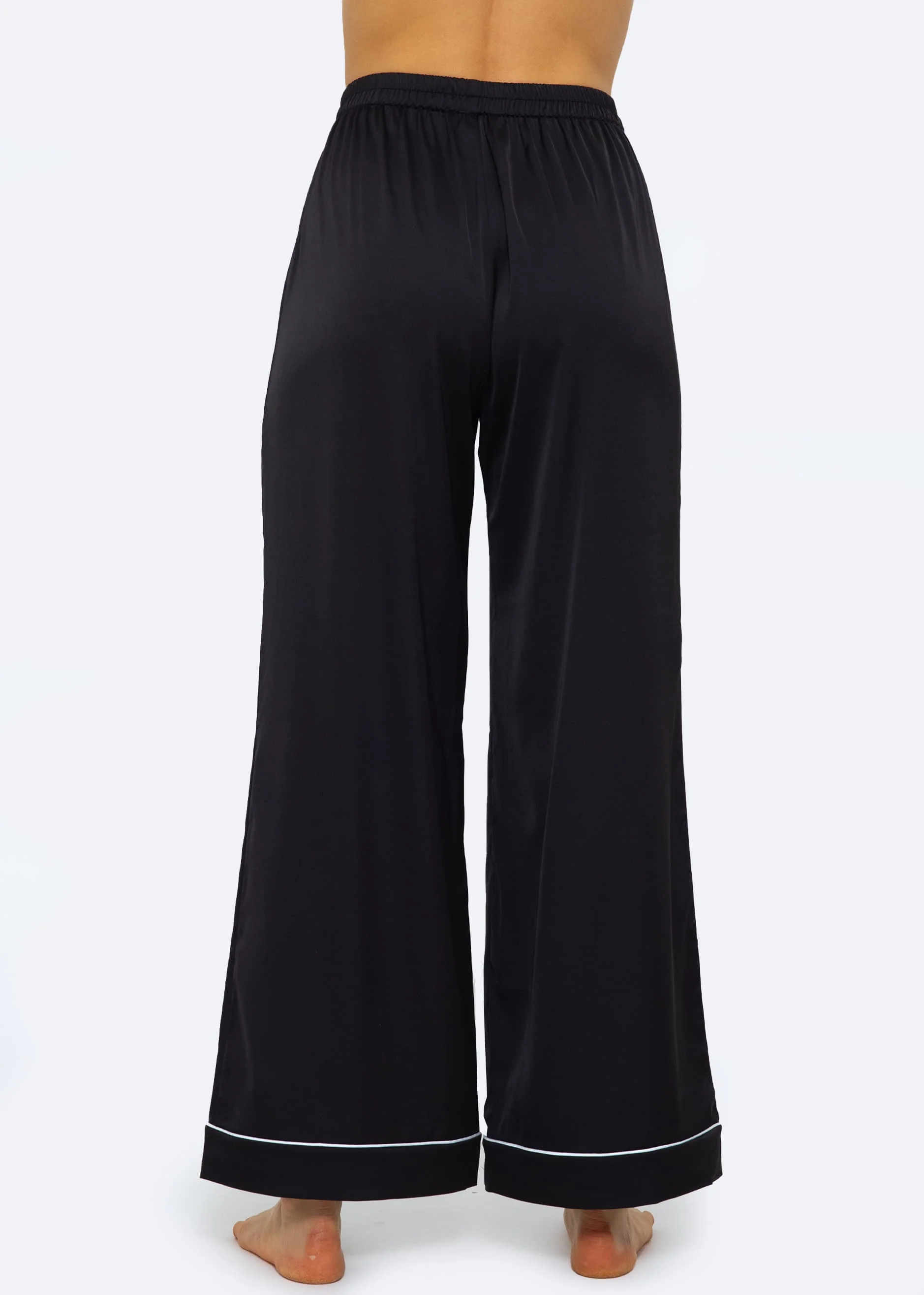 Satin pants with piping - black - Image 6