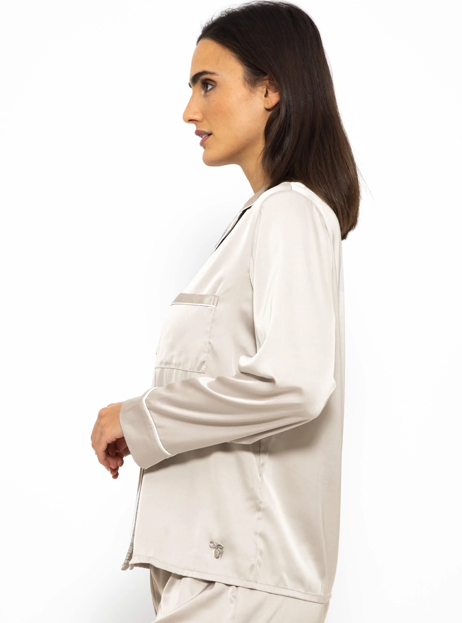 Satin pajama blouse with piping - champagne - Image 3