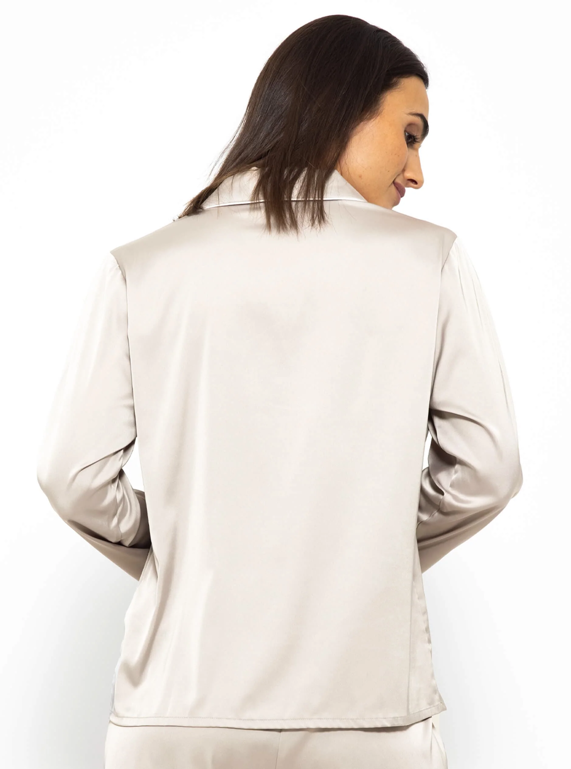 Satin pajama blouse with piping - champagne - Image 9
