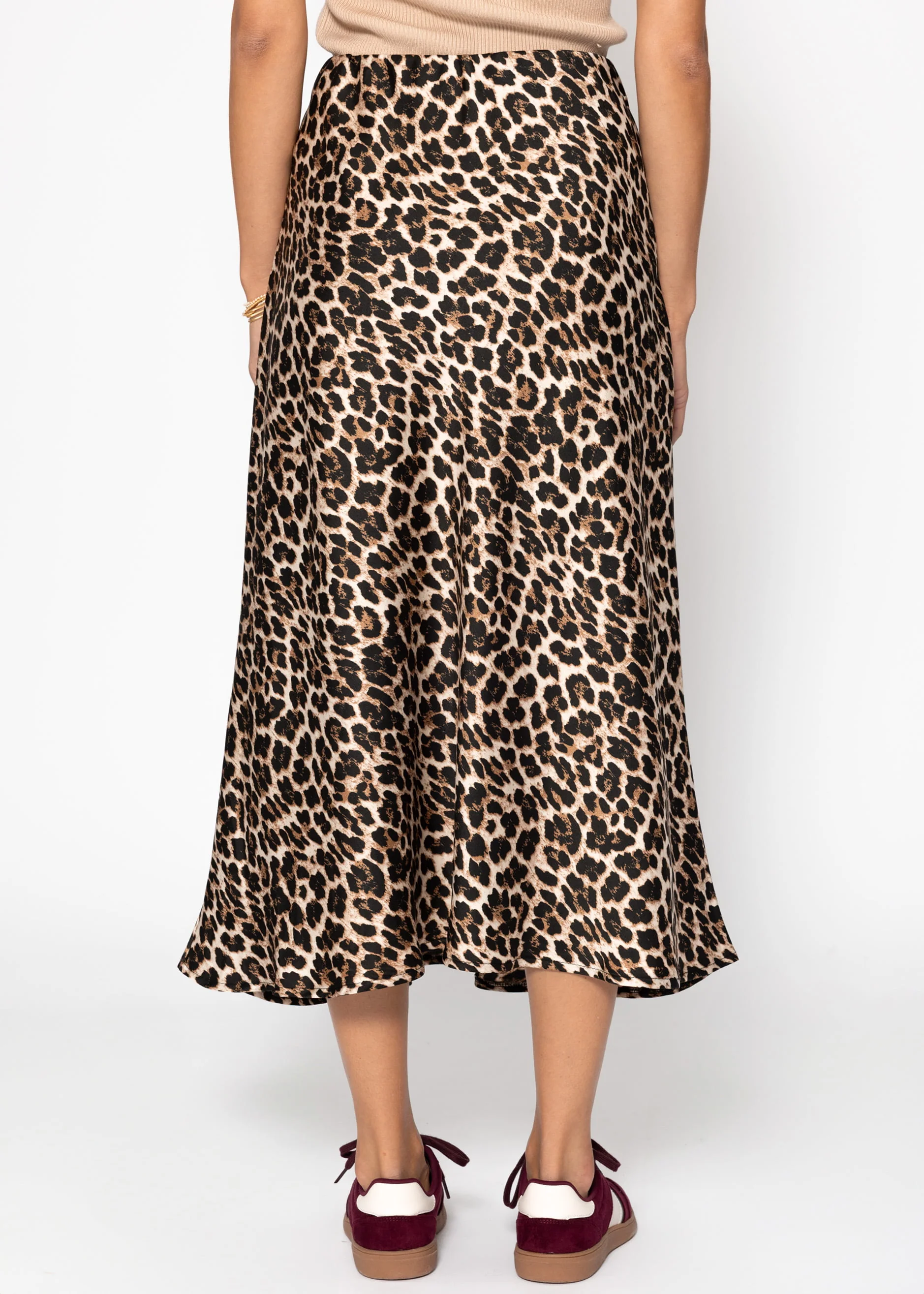 Satin skirt with leopard print, brown - Image 6