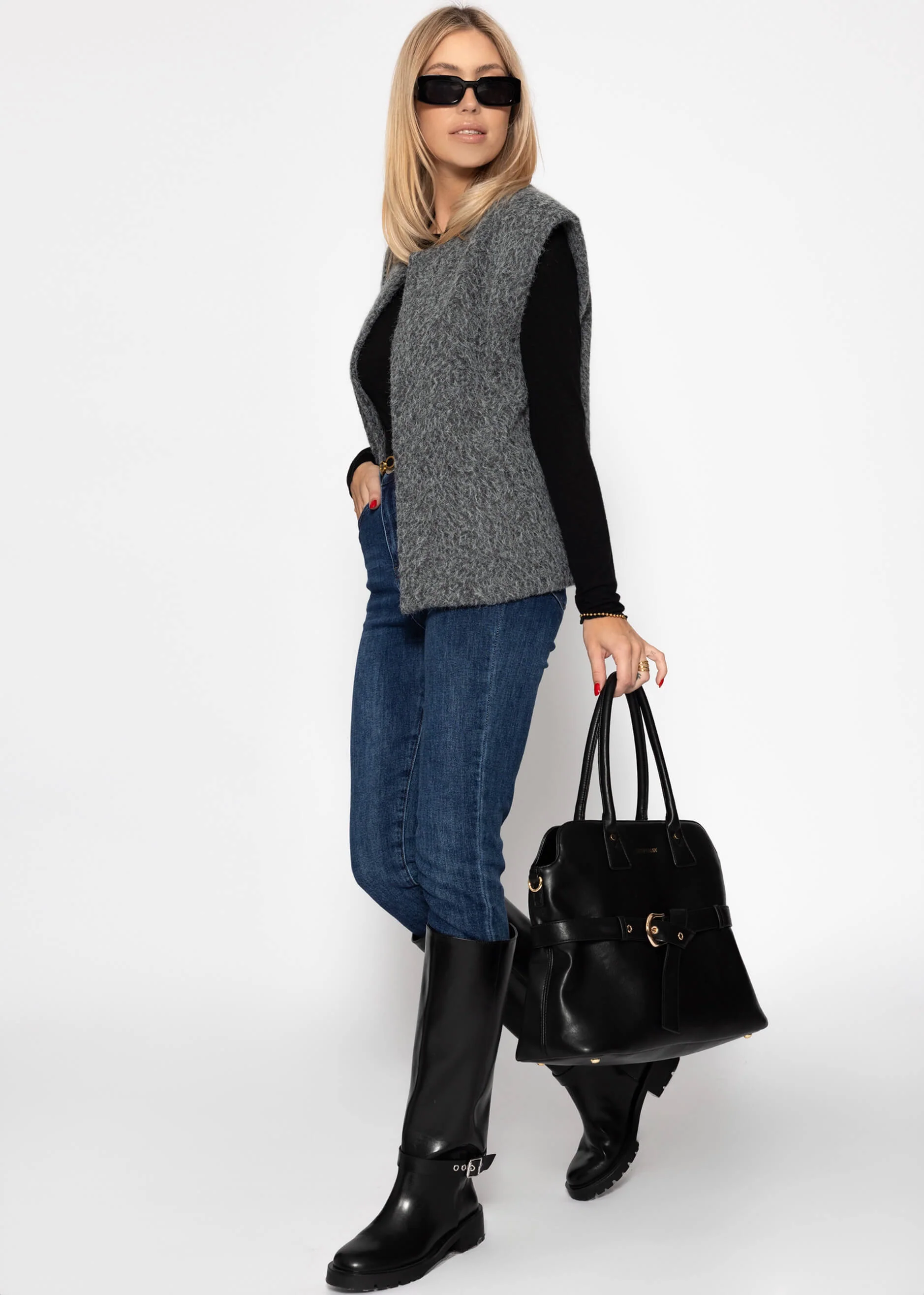 Small vest with wool structure - gray - Image 6