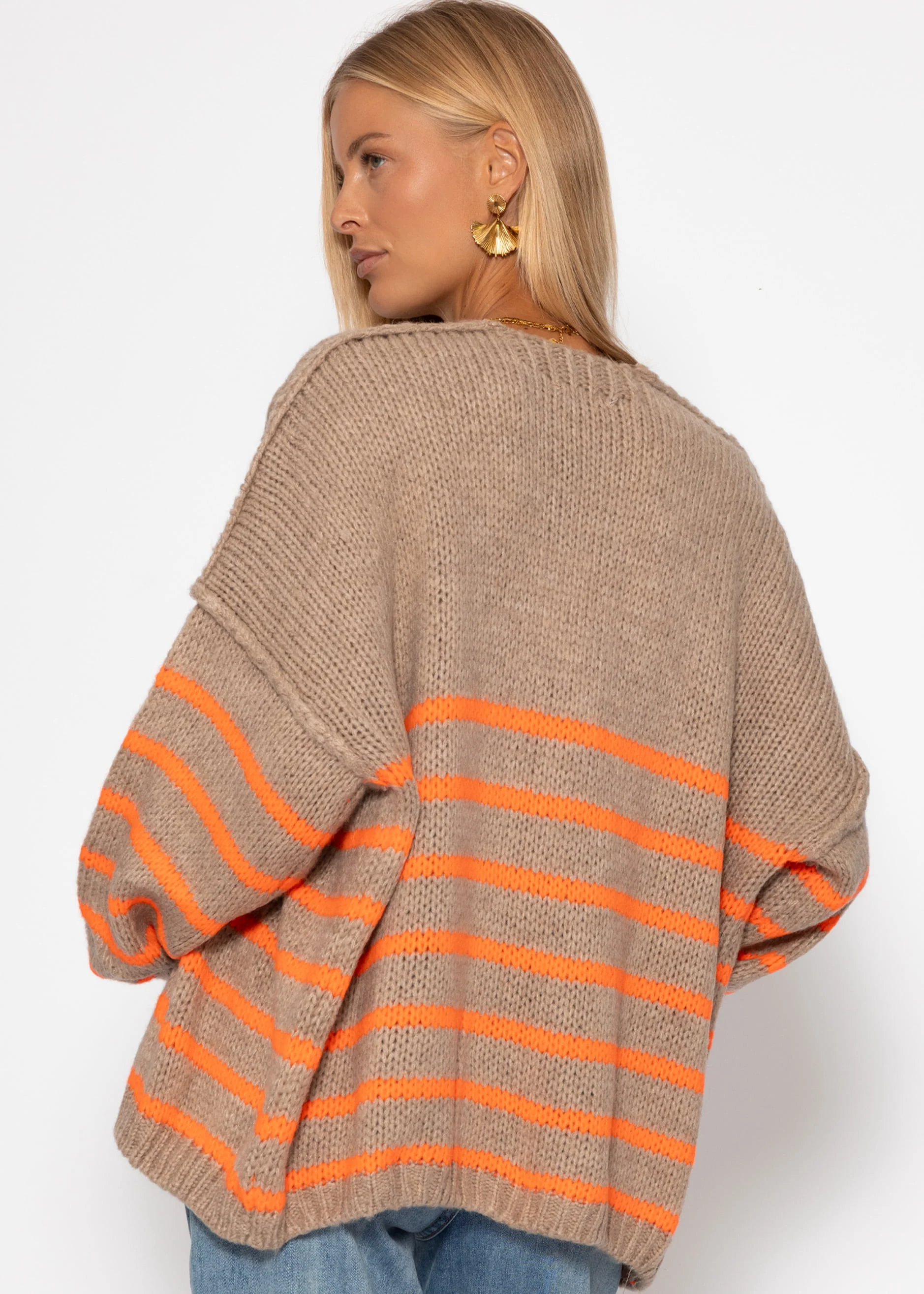 Striped cardigan with outer seams - beige - Image 5