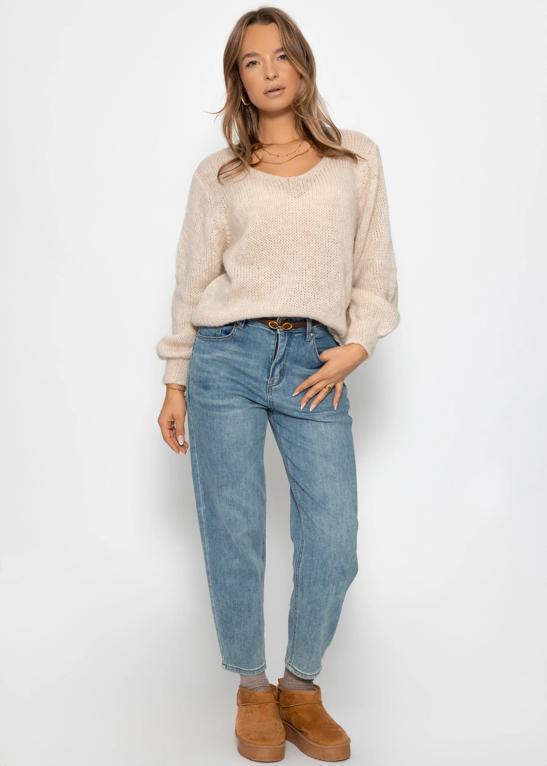 V-neck sweater - beige - Image 5