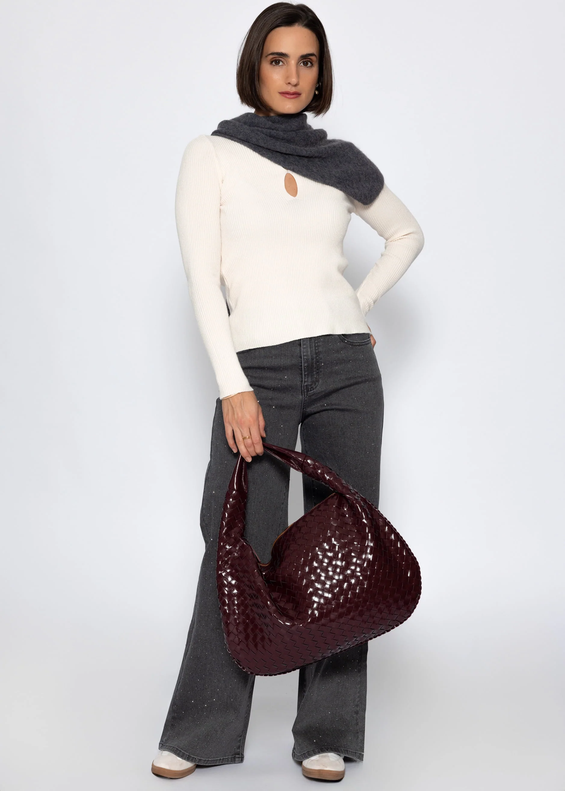 Wide-leg jeans with rhinestones - dark grey - Image 4